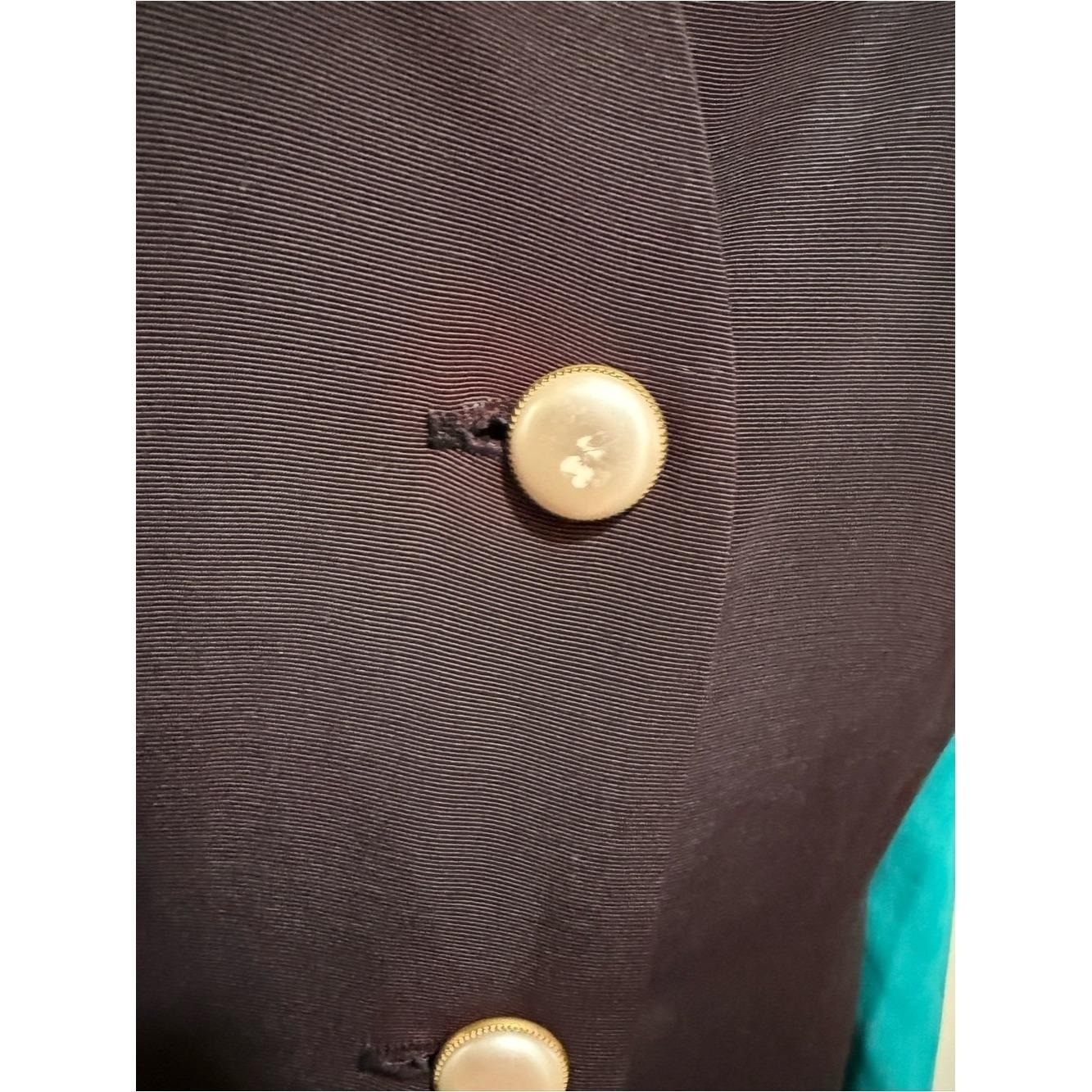 Vintage Teal Black Pearl Dress Long Sleeve 80s 90s Buttons Shoulder Pads Size 3