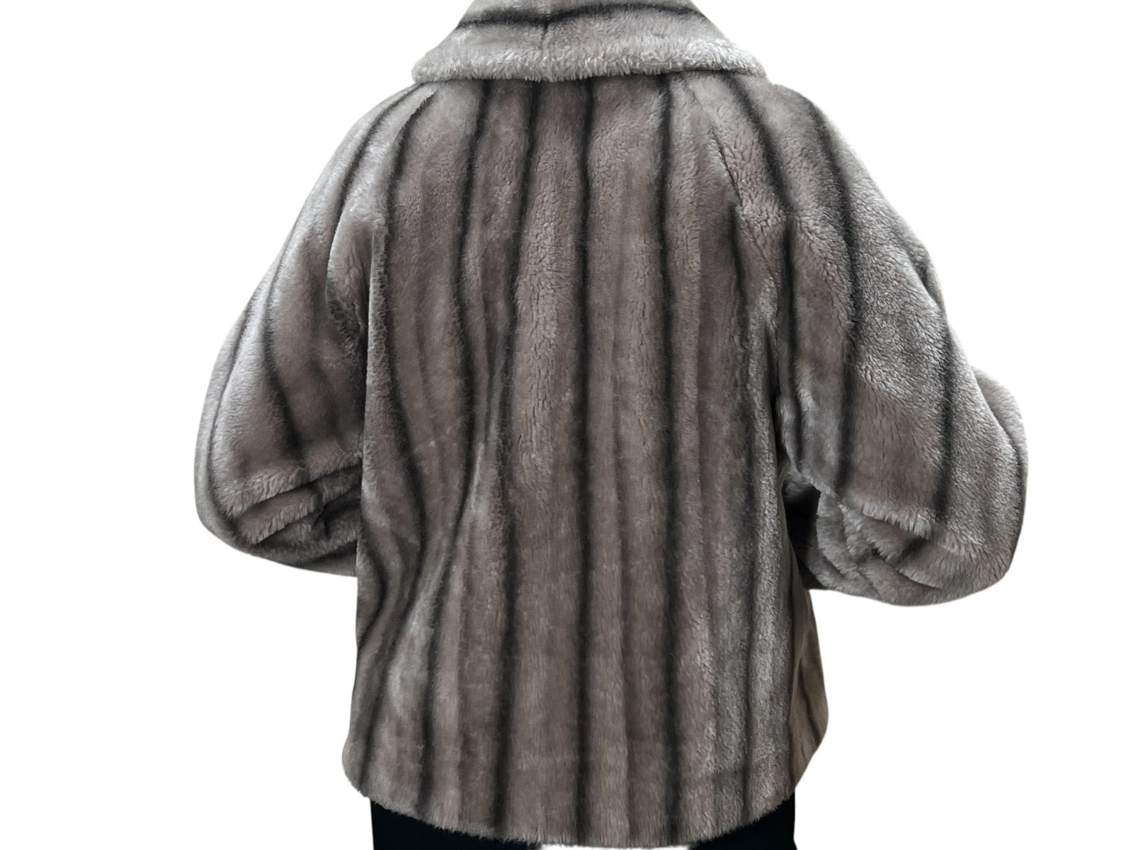 Vtg 50 60s Sz S~M~Sm L FAUX FUR Jacket Coat Silver Dark Stripe Stroller Wrap