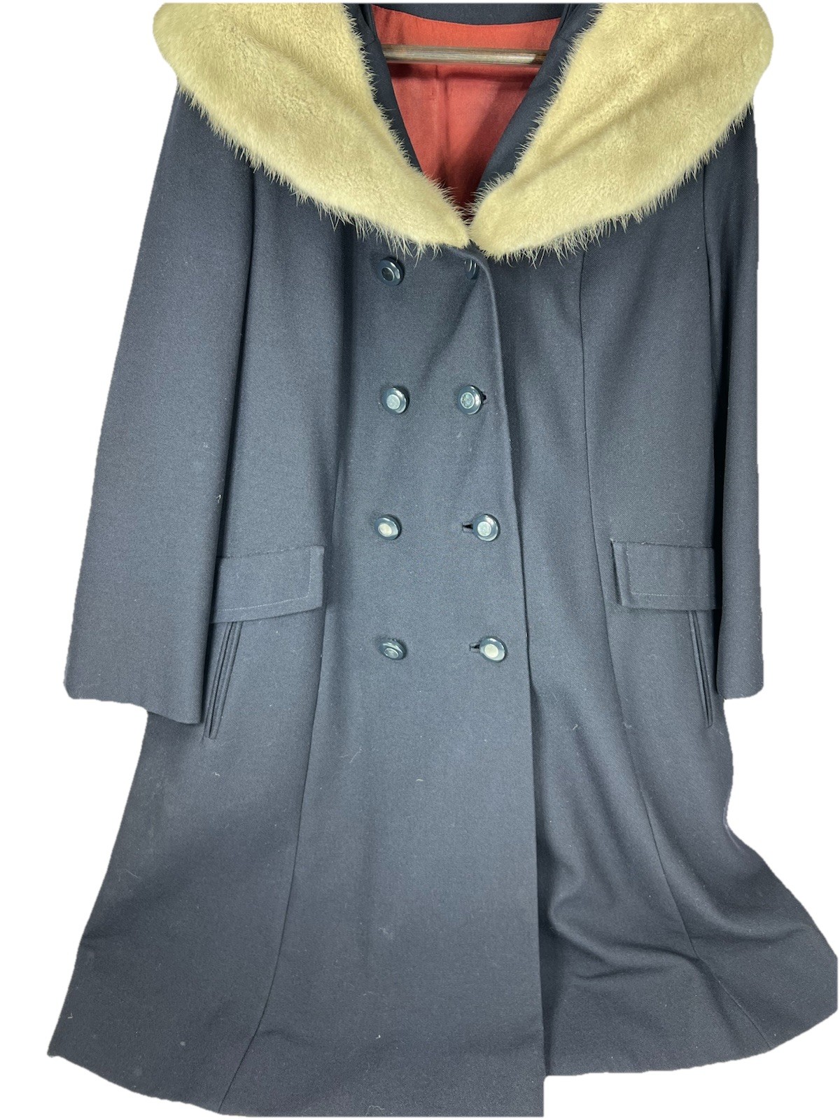 1960’s 1950s Vintage Coat WOOL MINK FUR Collar Jacket Women Double Breasted