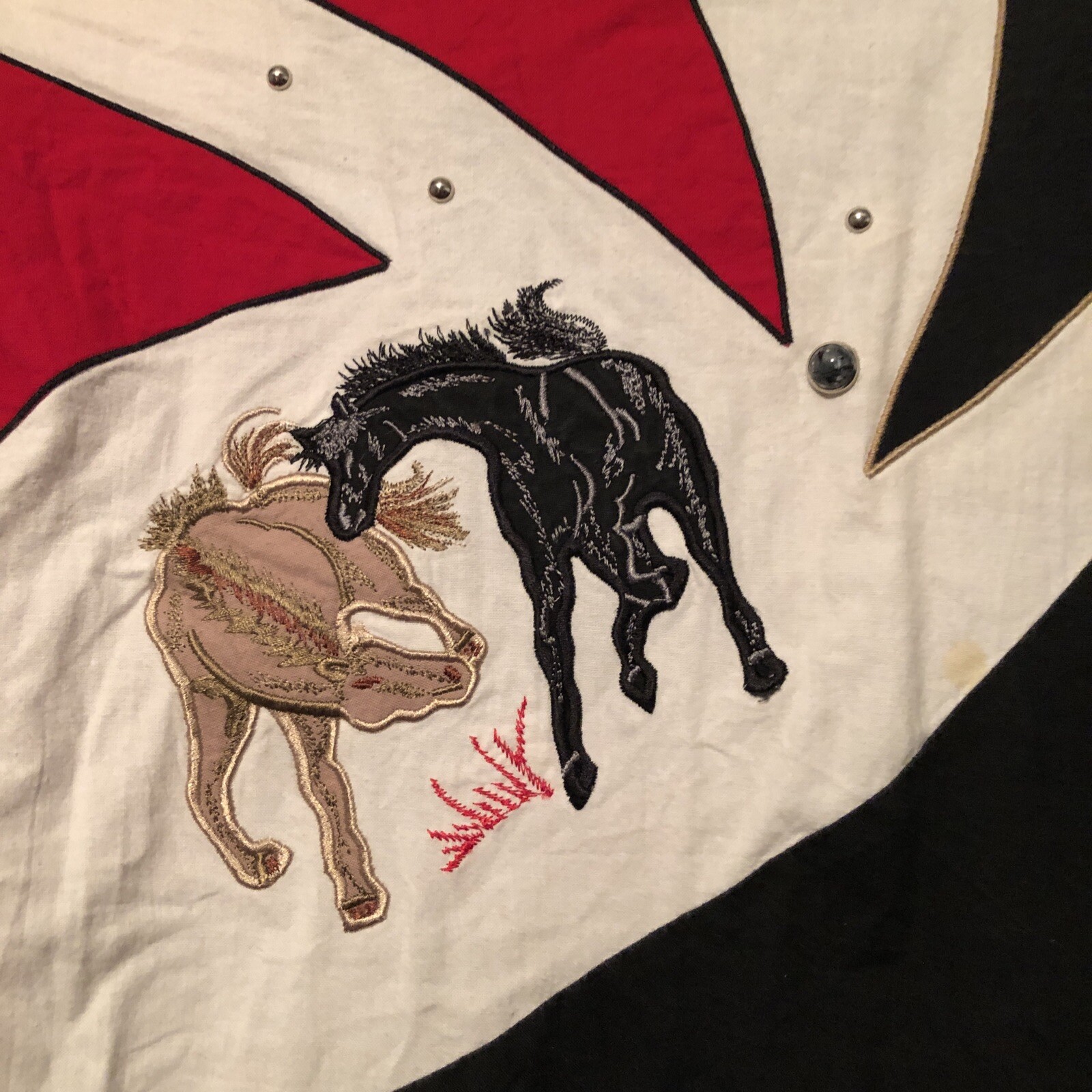 1849 Authentic Ranchwear Size M Red Black And White With Horse Embroidered