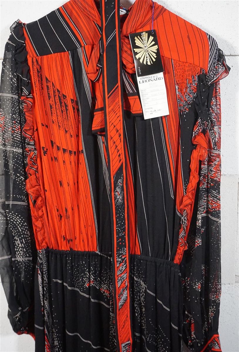 Leonard Fashion Paris 100% Silk Evening Dress Nab Saturne Waist 3 (38-40)