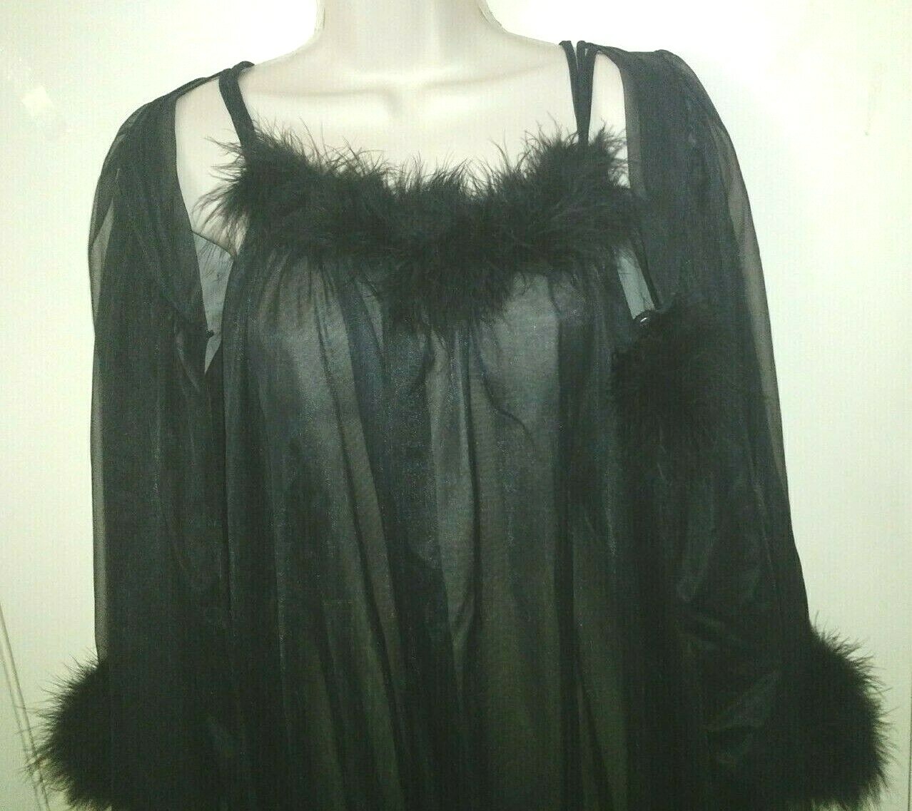 Women’s Vintage Rare 2pc Chiffon Feather Sexy Nightgown Peignoir Robe Set Sz S