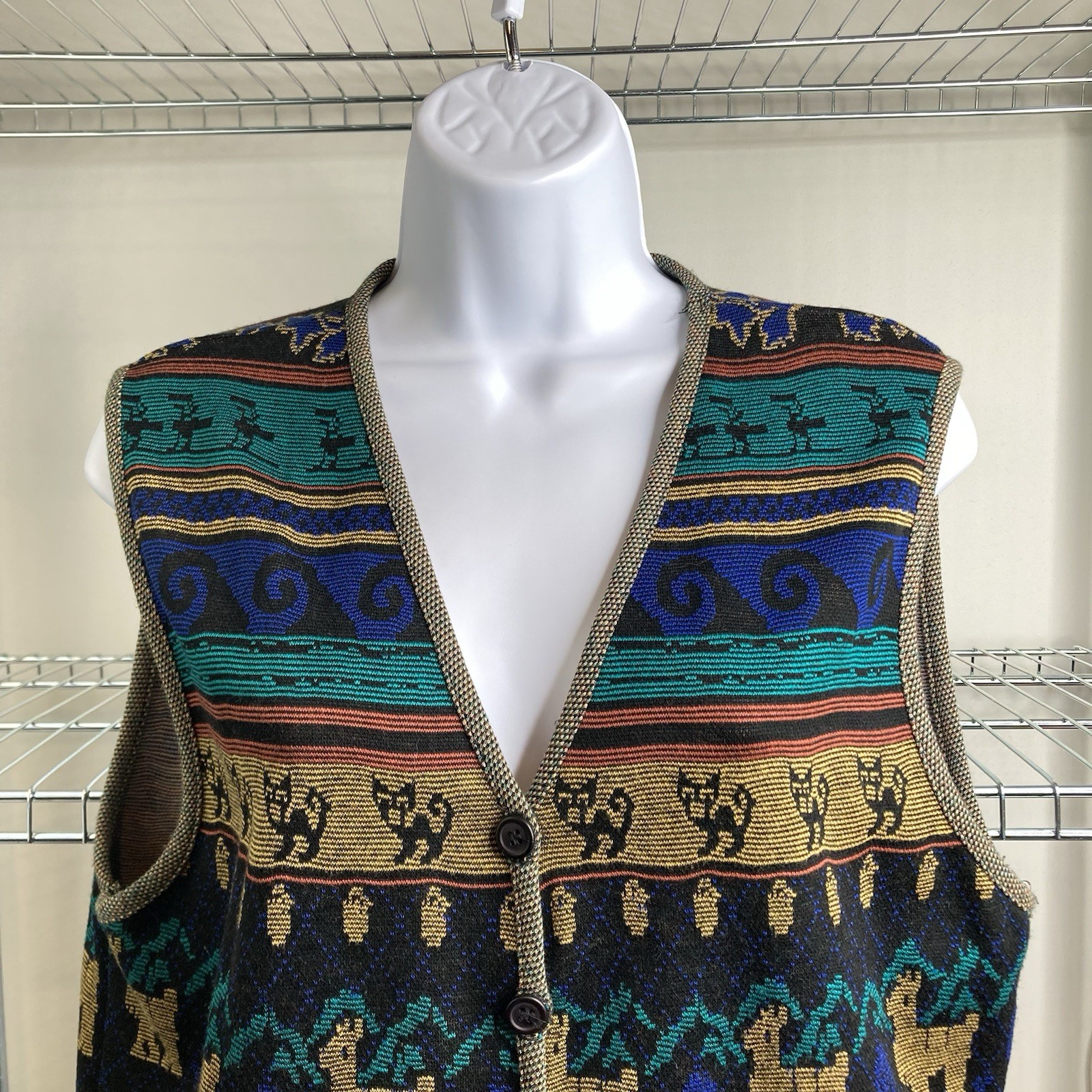 VTG 80s Melrose Knits By Christian De Castelnau Aztec Vest Skirt Set Size S/M