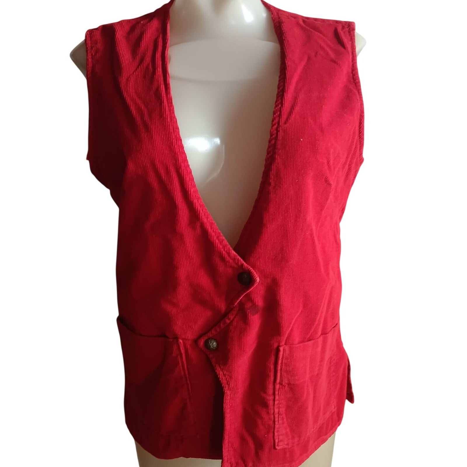 Vintage 1970’s Large Western Vest Prior Red Corduroy Sleeveless Snap Cowgirl