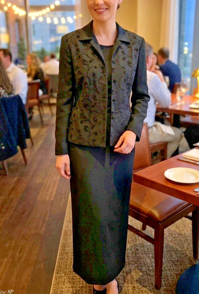 Vintage 90s Donna Ricco NY 2-Pc Dress Suit – Charcoal Gray Floral – Size 8P
