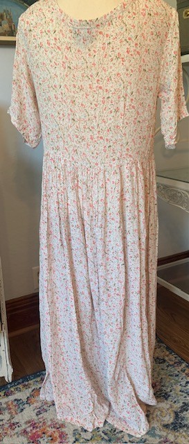 Vintage Midi Maxi Dress Pink ROSE Floral Rayon Cottagecore Pastel 90s Y2K Large