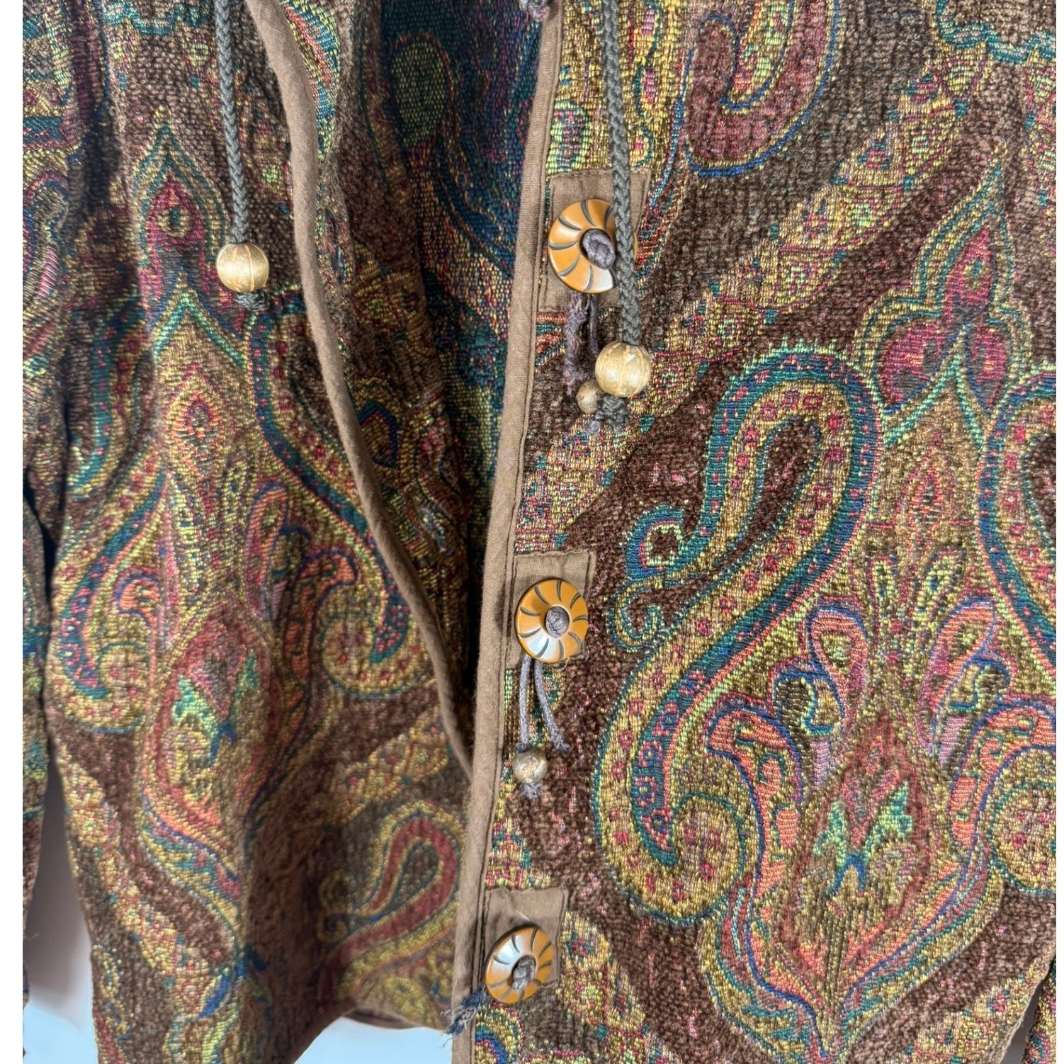 Flashback Vintage Tapestry Paisley Jacket Brown Boho Toggle Button Coat Large