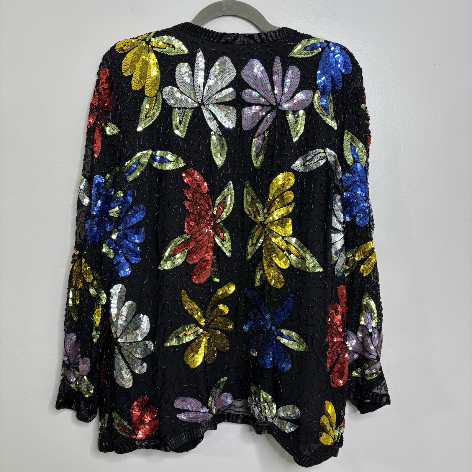 Vintage Silk Sequin Beaded Cardigan Lined Size XL Cruise Cocktail Glam