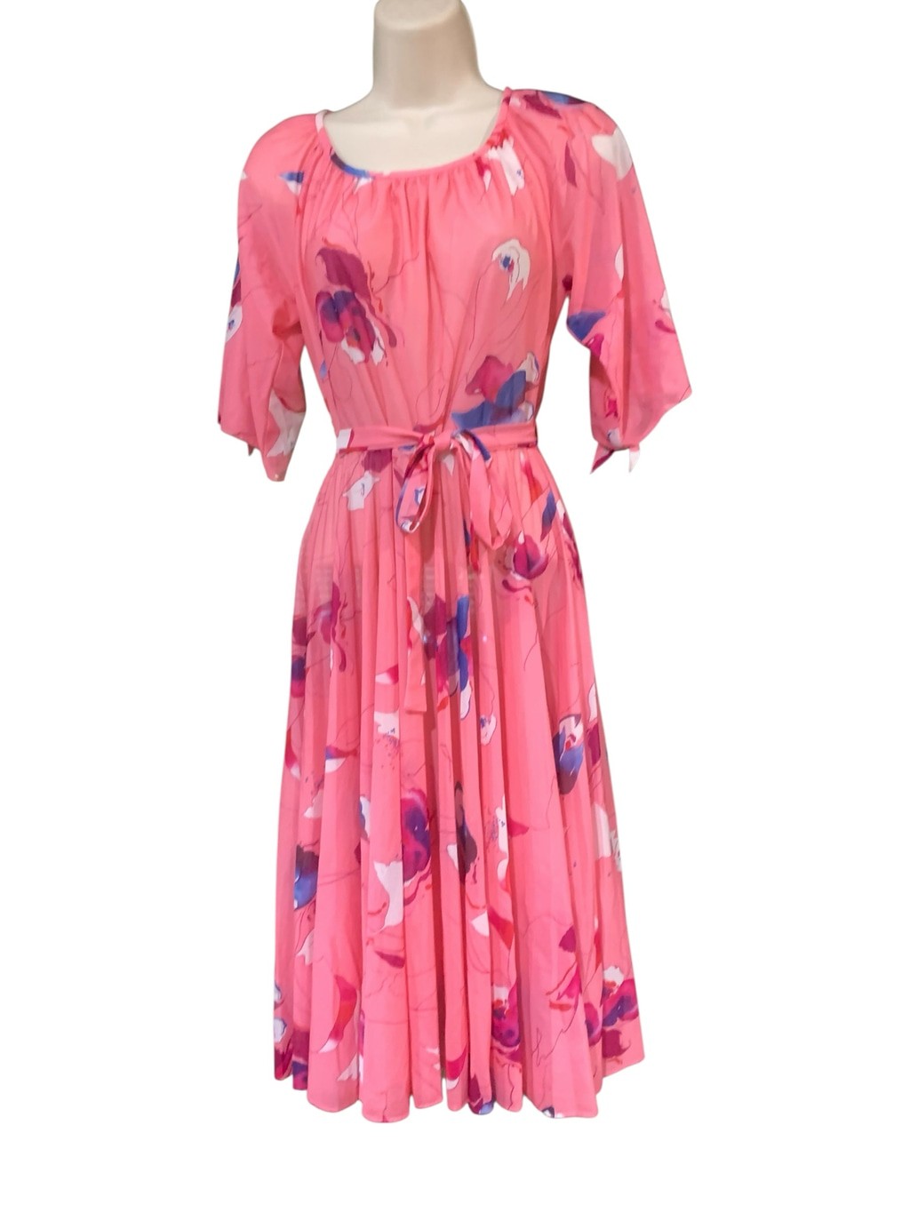 Vntg 70’s Women’s Sheer Floral Midi Dress Size S Pink Purple