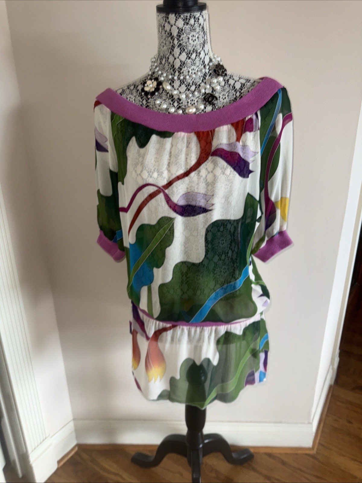 NEW! Anna Studio 💯 % Silk Farm Multicolor Tunic Dress Beach Coverups M/L