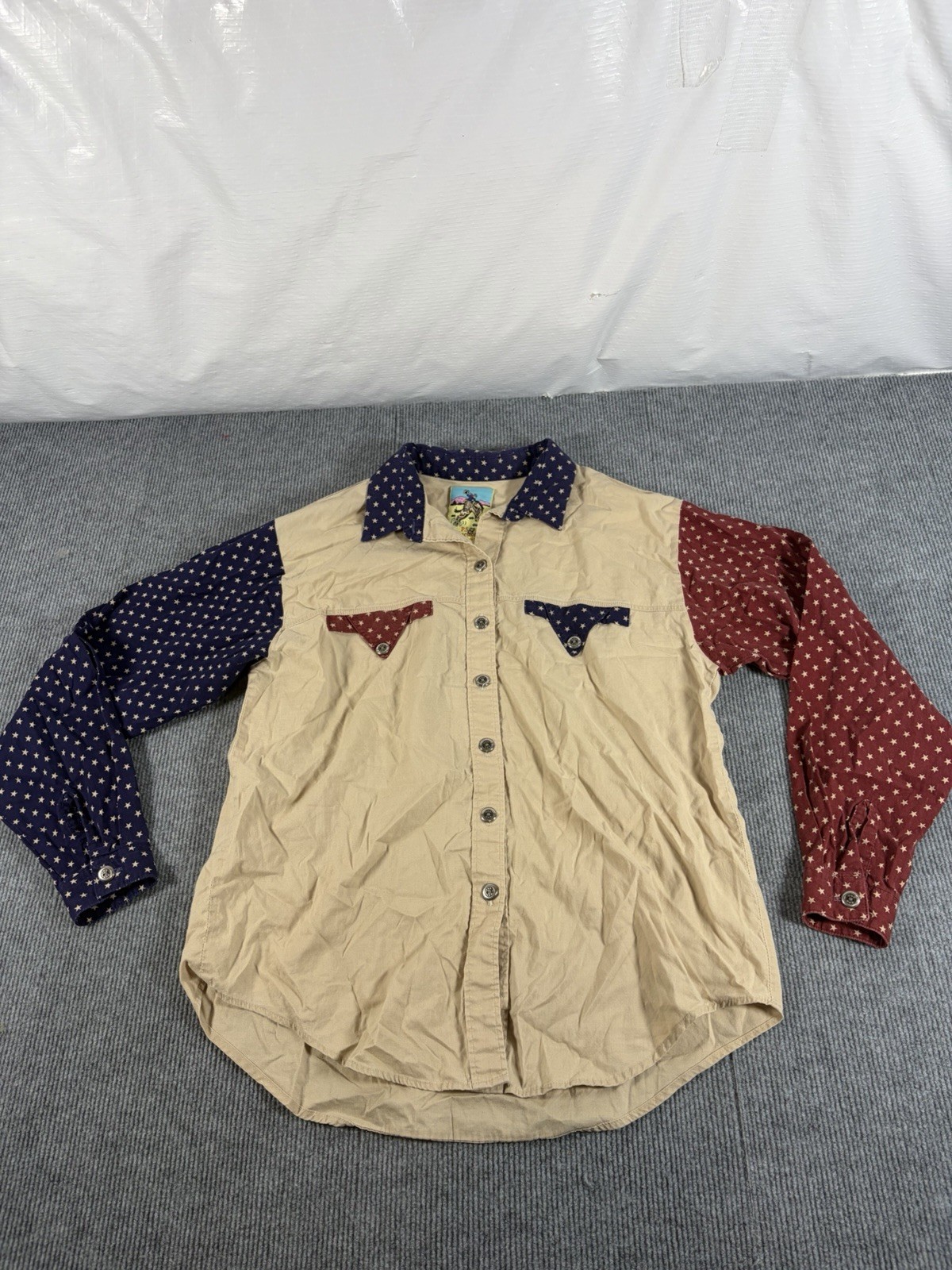 Vintage P.S. & Rhinestones Panhandle Slim Western Shirt Stars Print Size Medium