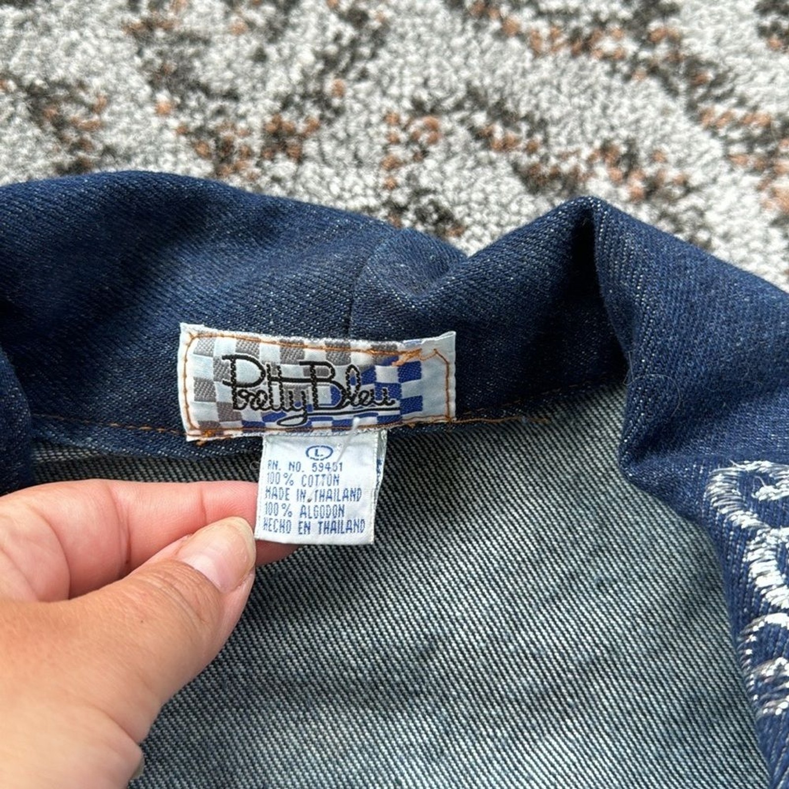 Vintage Pretty Bleu Denim Embroidered Studded Jacket Blue Large