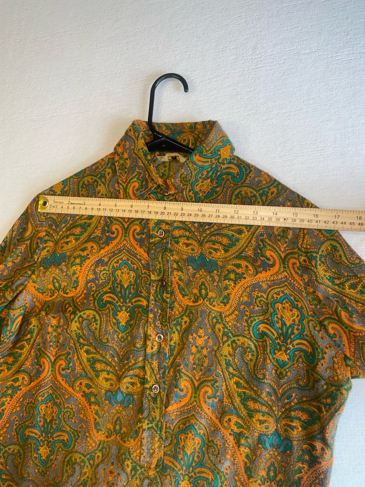 VINTAGE 50s 60s Collar Button Shirt Rockabilly Paisley Hippy Boho S Psychedelic