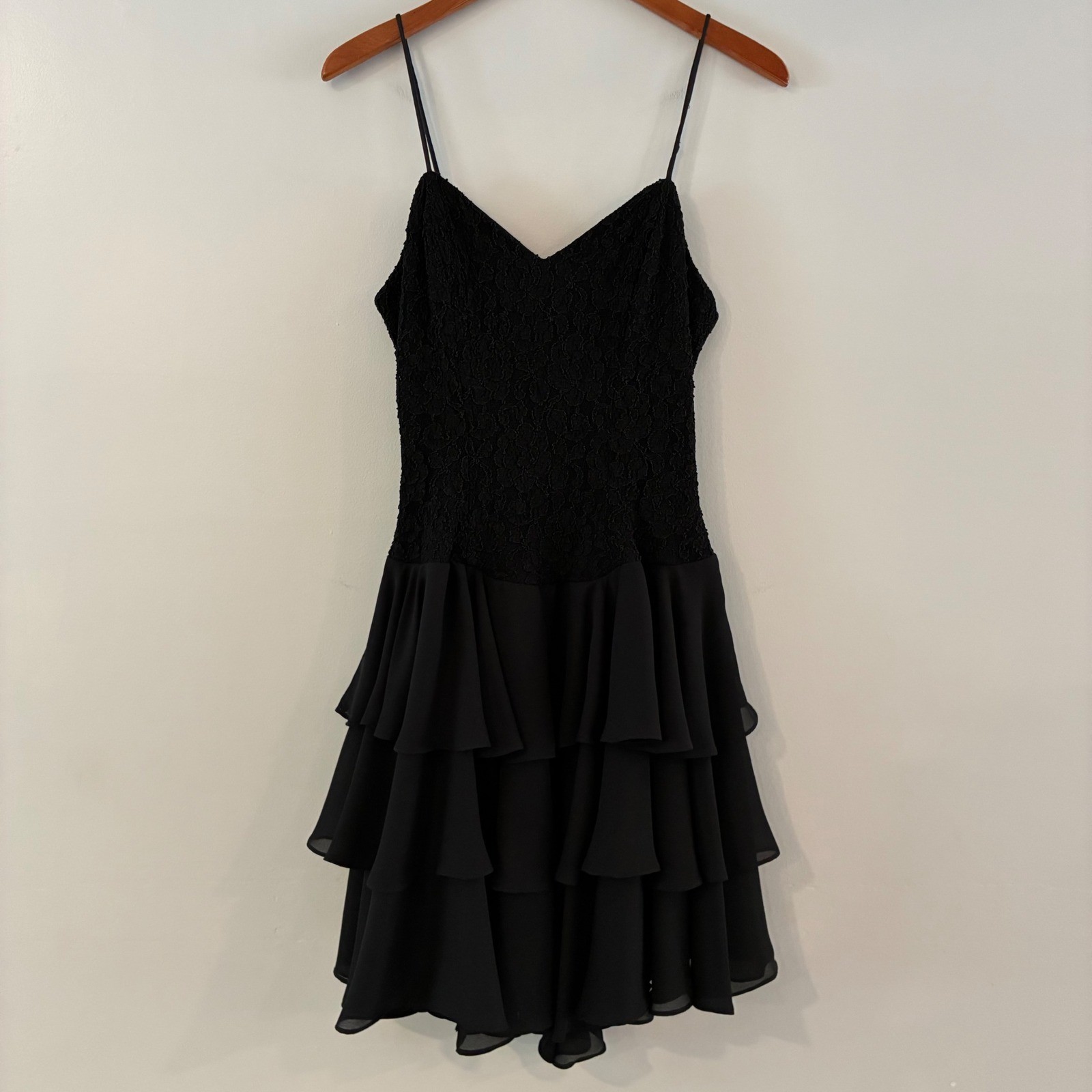 Vtg Late Edition Ltd Dress Lace Tiered Ruffle Mini Cocktail LBD Party Coquette