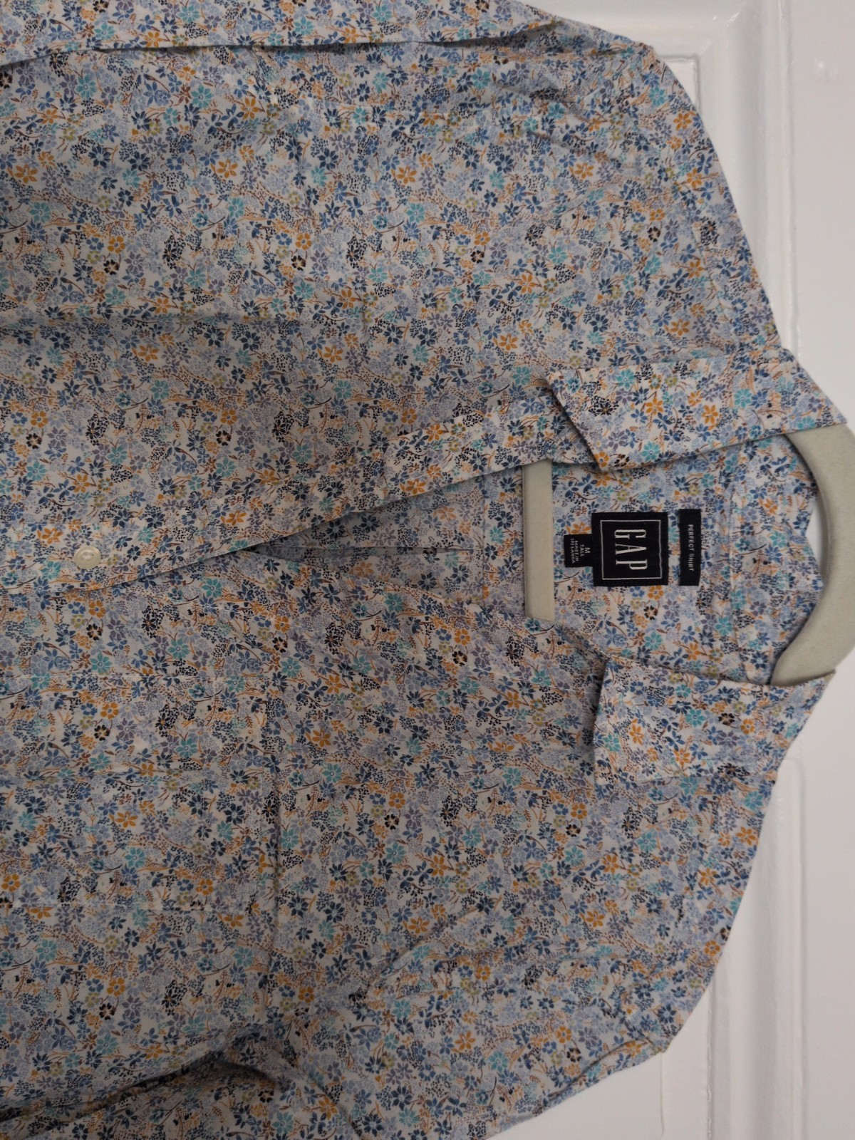 Vintage GAP Blue Ditzy Flower Long Sleeve Button Up Shirt V Neck Size M Tall