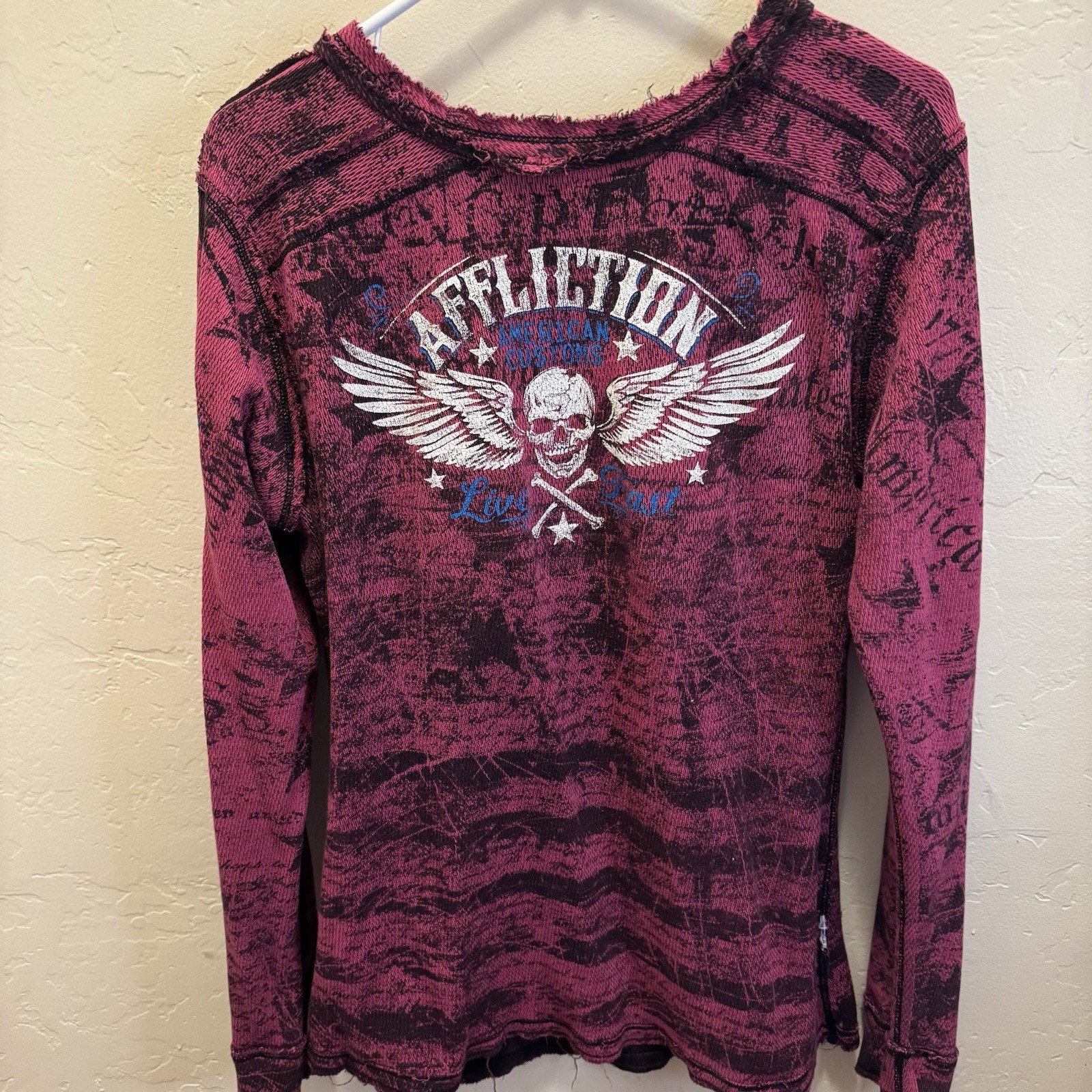 Affliction VTG Women Reversible Thermal Distressed Shirt Grunge Y2K M/L *READ*