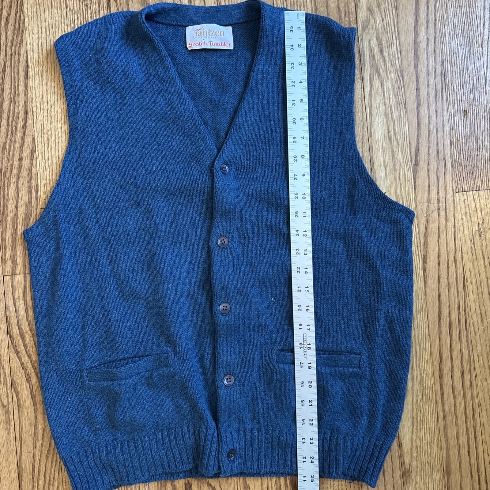 Vintage Jantzen Scotch Tumbler Sweater Vest XL Blue Wool Knit Grandpa