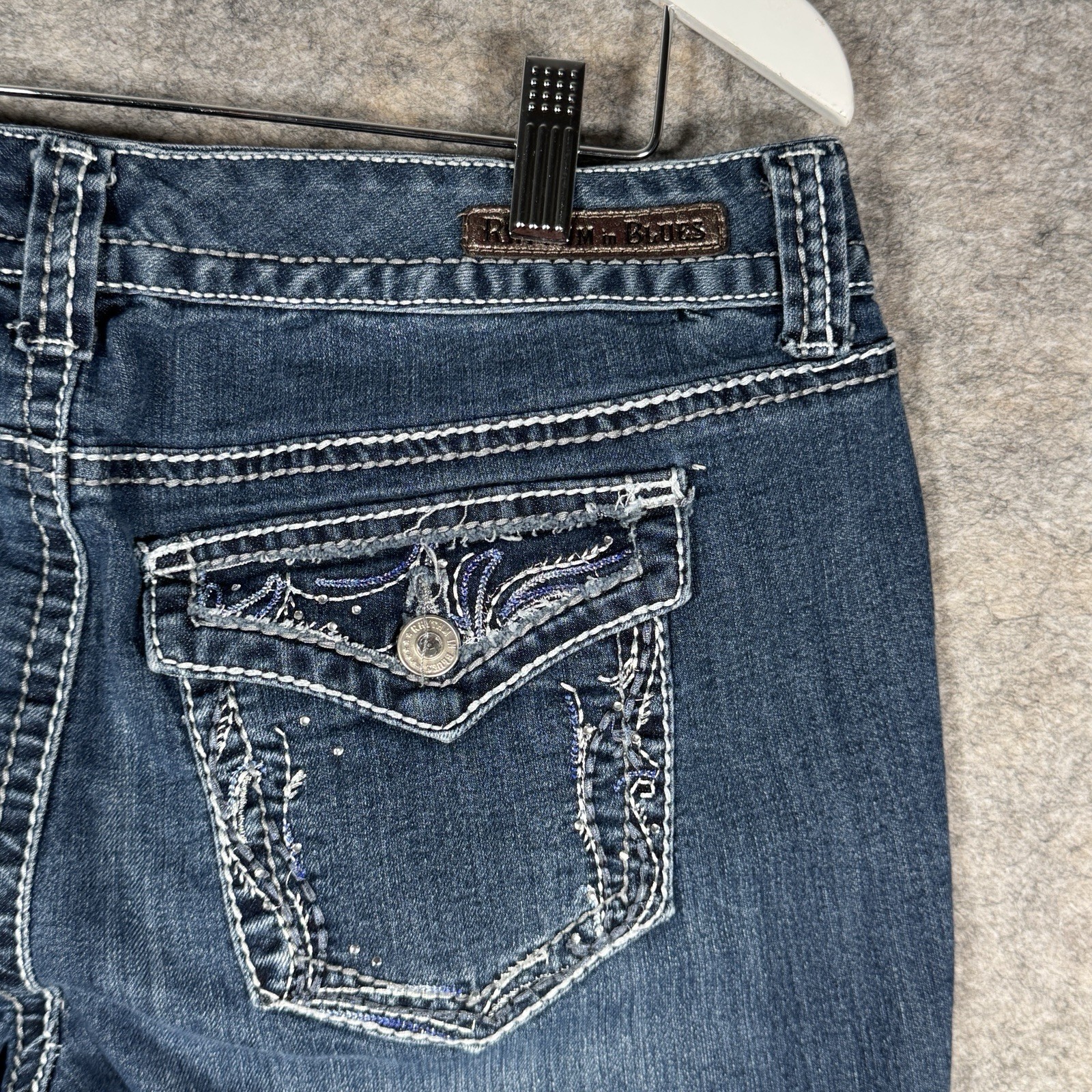 Womens Rhythm & Blues Mid Rise Bootcut Embellished Blue Denim Jeans Size 12R