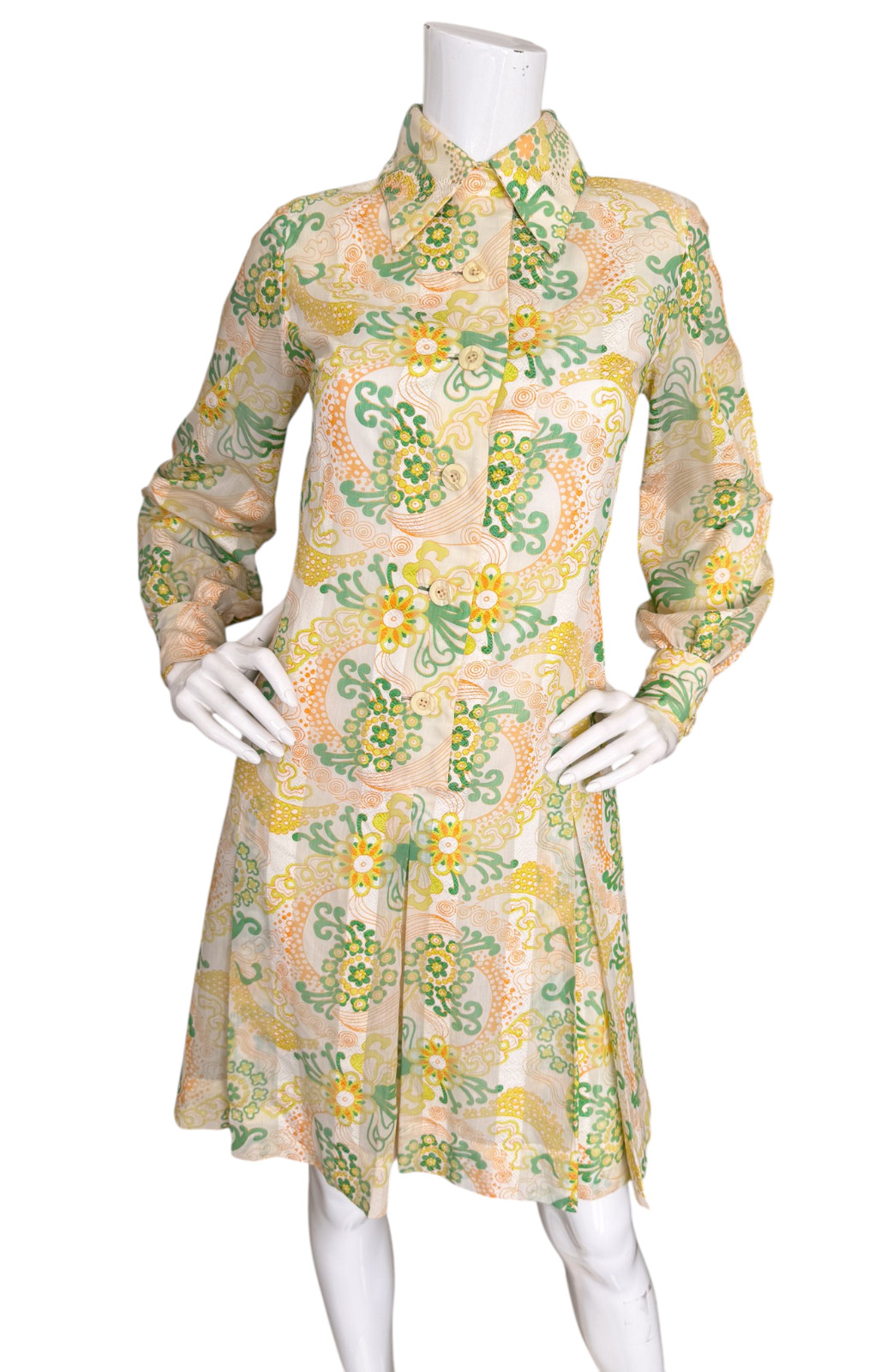 Vintage 60s 70s David Barr Shirt Dress Mod Psychedelic Floral Print Gogo Size 8