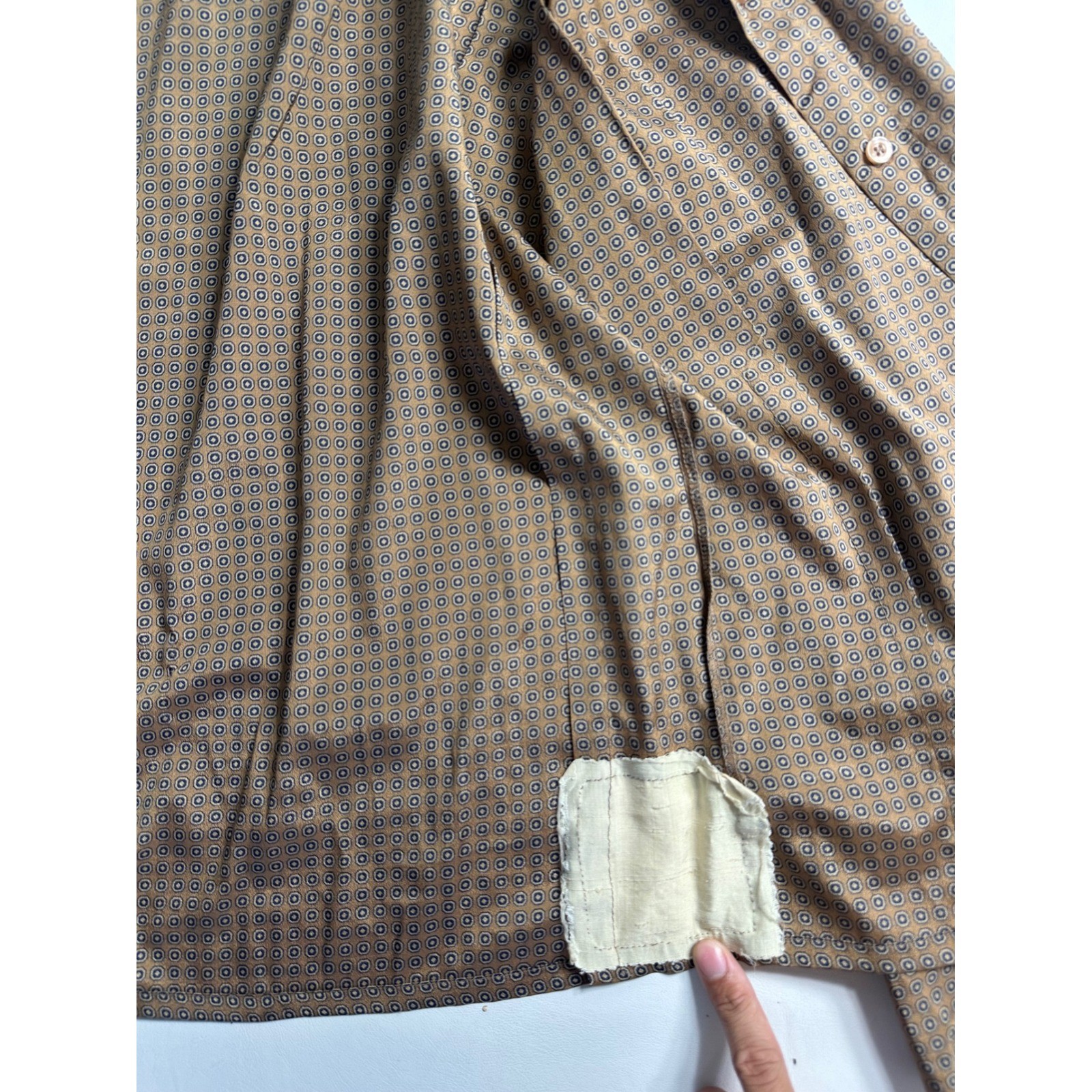 Dalton Vintage 2 Piece Skirt Set Brown Geometric Button Up Blouse Pleated Midi