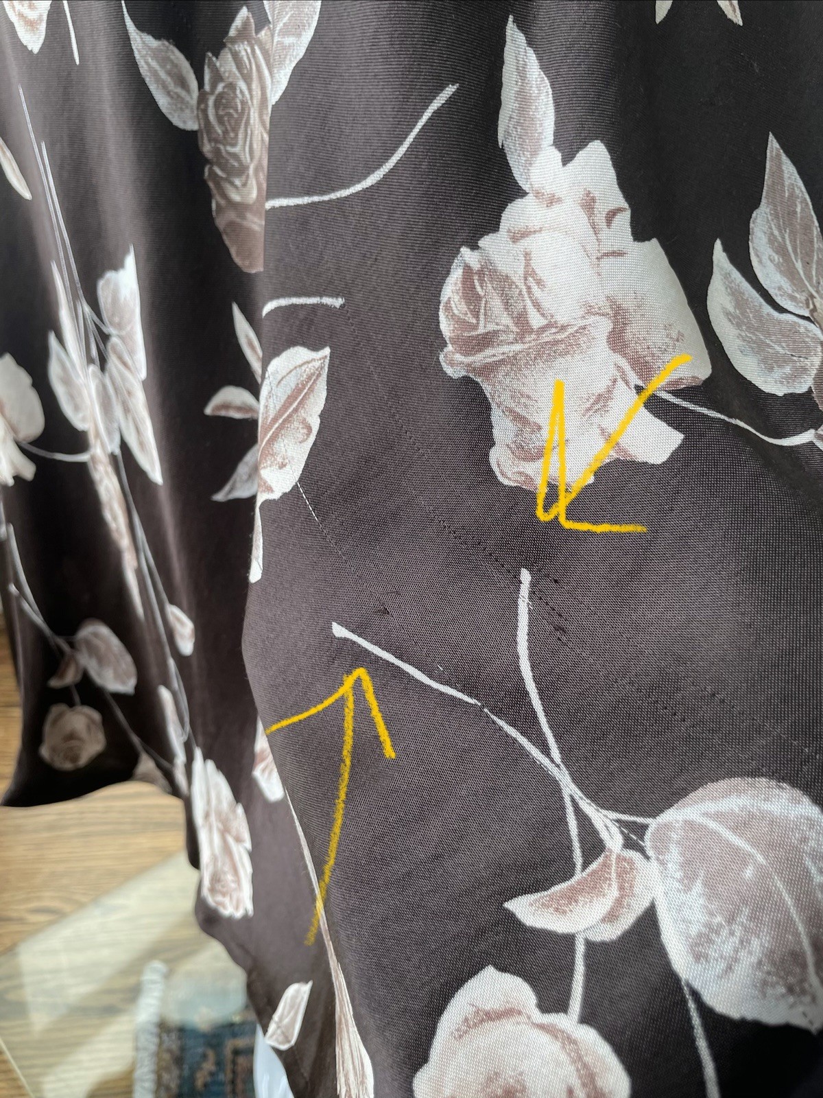 Vintage S M Dress Maxi Velour Satin Rose Floral print 90s Brown VGUC