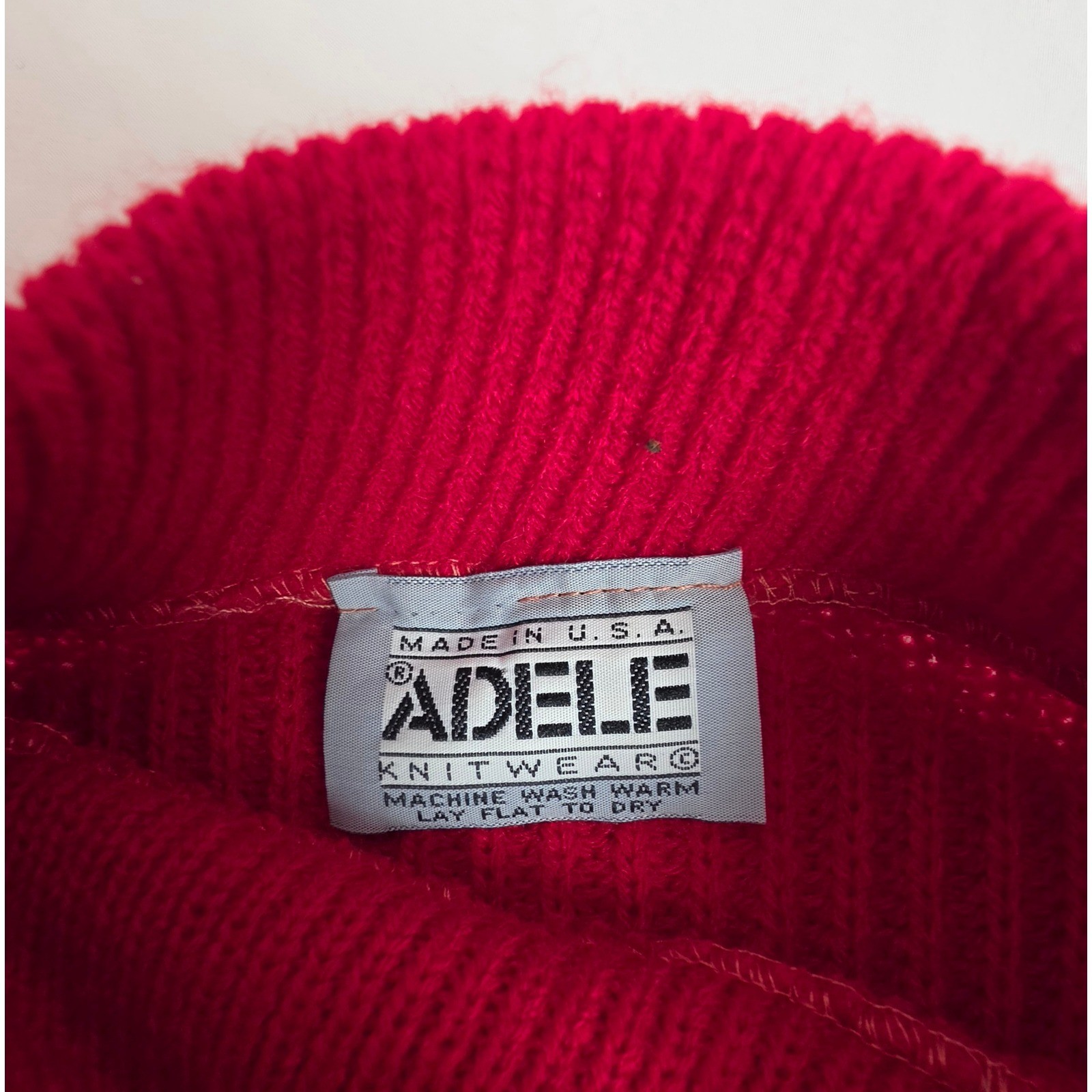 Vintage Adele Knitwear Red Colorblock Ribbed Pullover Sweater Made in USA 80s L