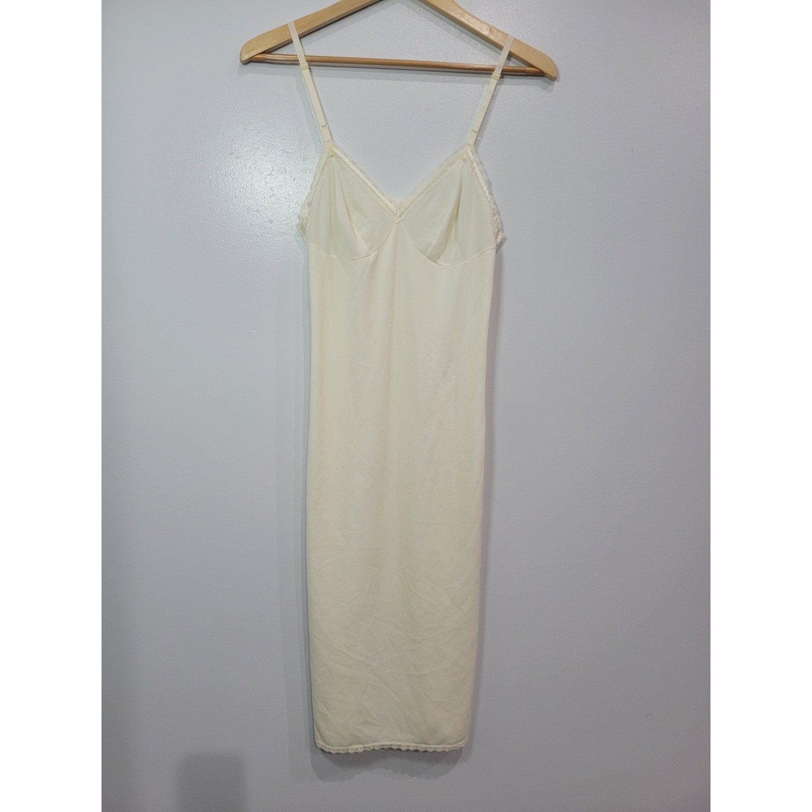 Lorraine Vintage Ivory Nylon Lace Trim Full Slip Midi Dress Tall 32 Adjustable