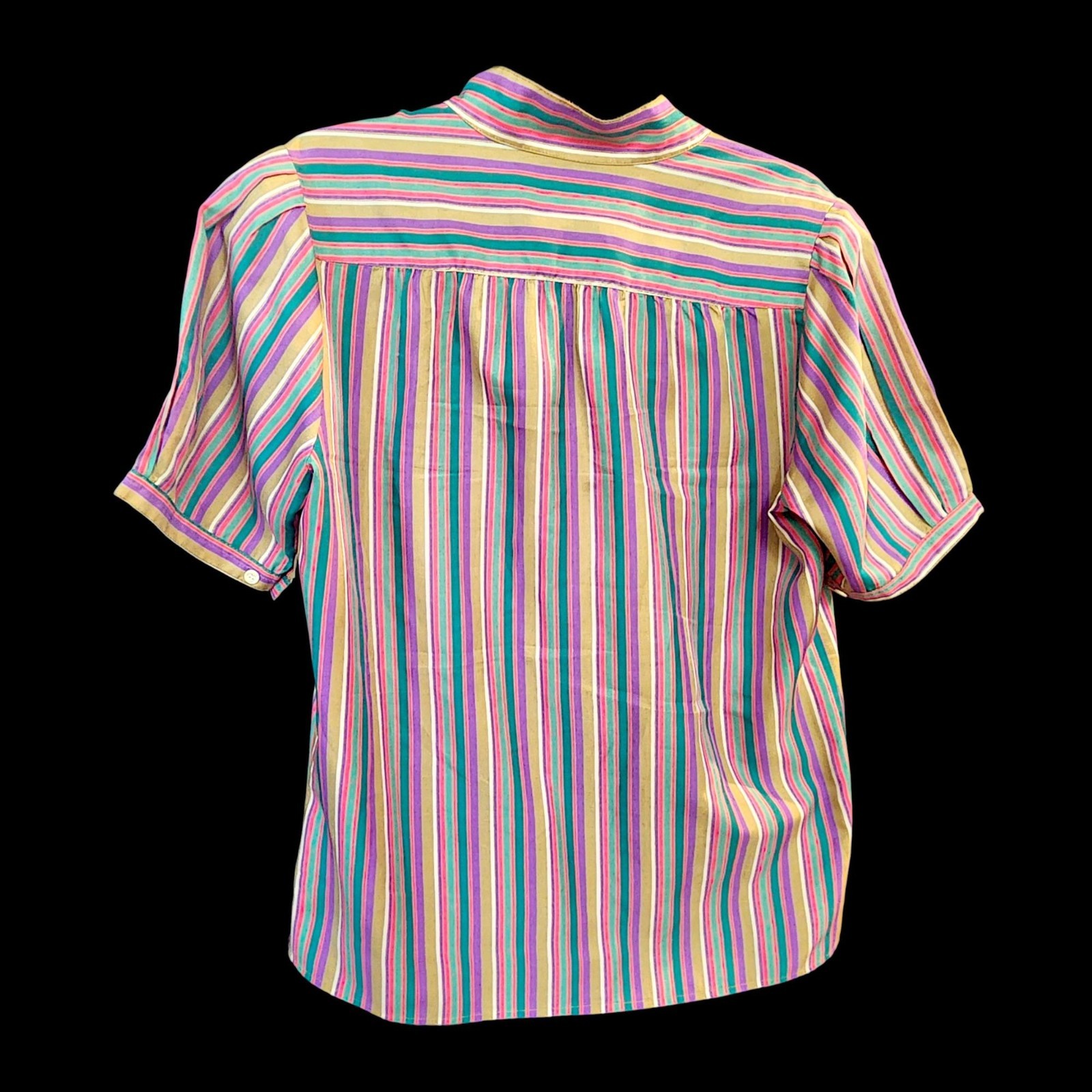 Womens Vintage Shirt Colorful Bright Rainbow Striped Blouse Size M-L Funky Retro