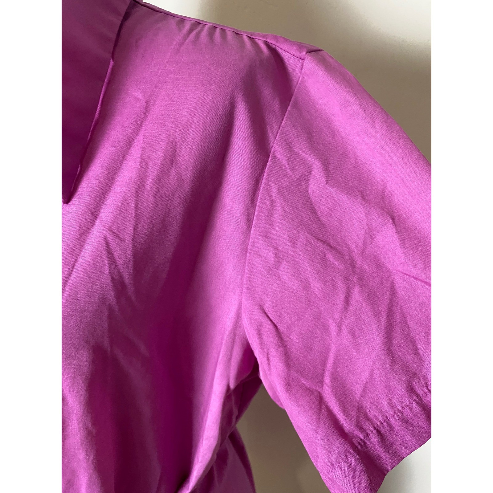 Vintage Sears 70s Dagger Collar Button Down Shirt Magenta Purple Belted Top