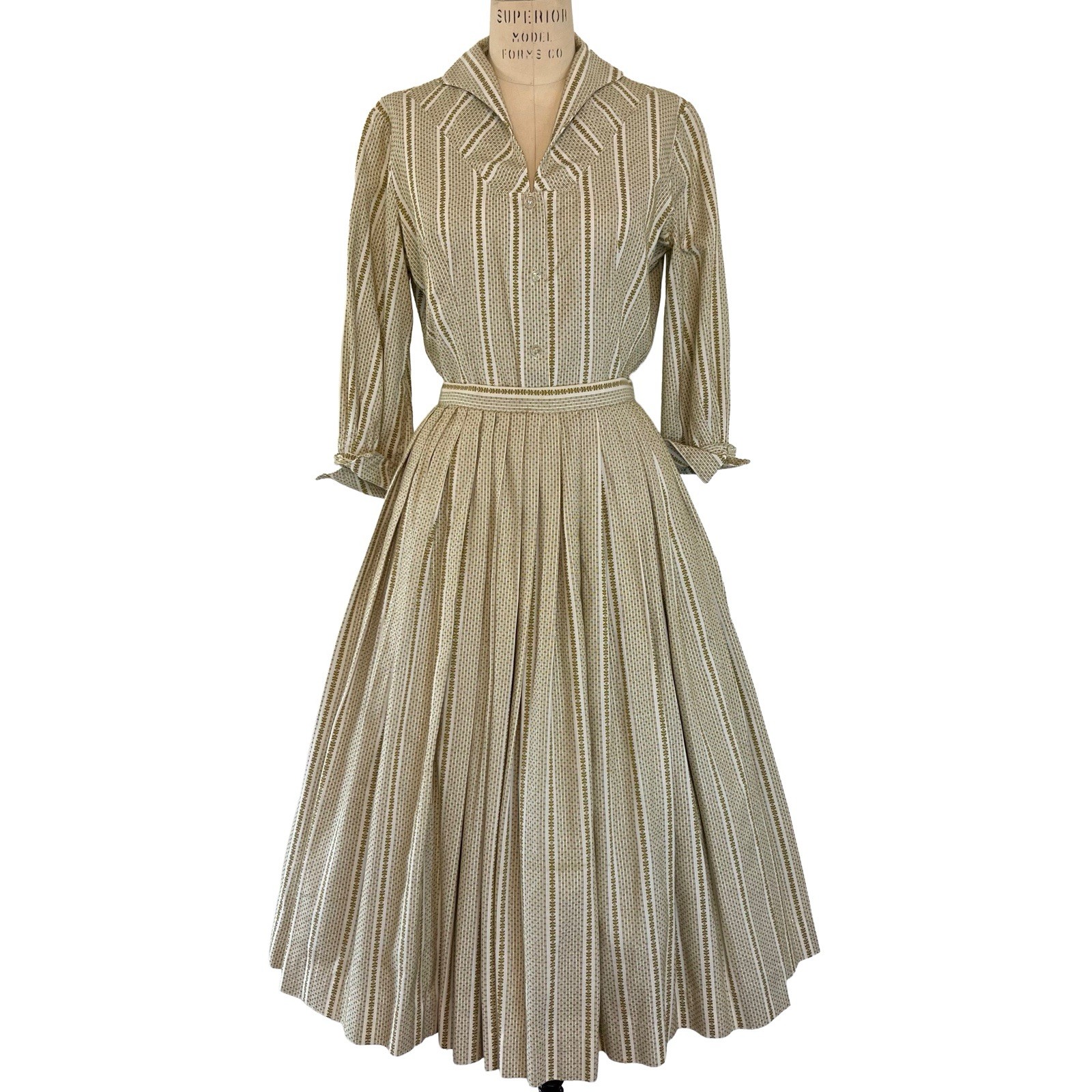 1950s 2 Piece Set Skirt Top Shirtwaist Vintage Fit Flare MCM Stripe Xsmall