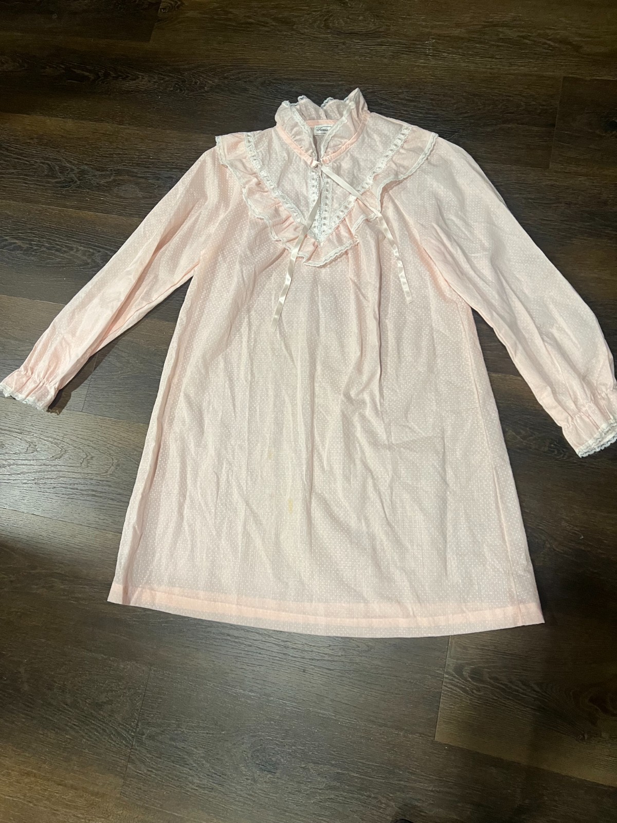 Sears Famous Bodies Short Vintage Nightgown- X-Small Adult – Pink Swiss Dot