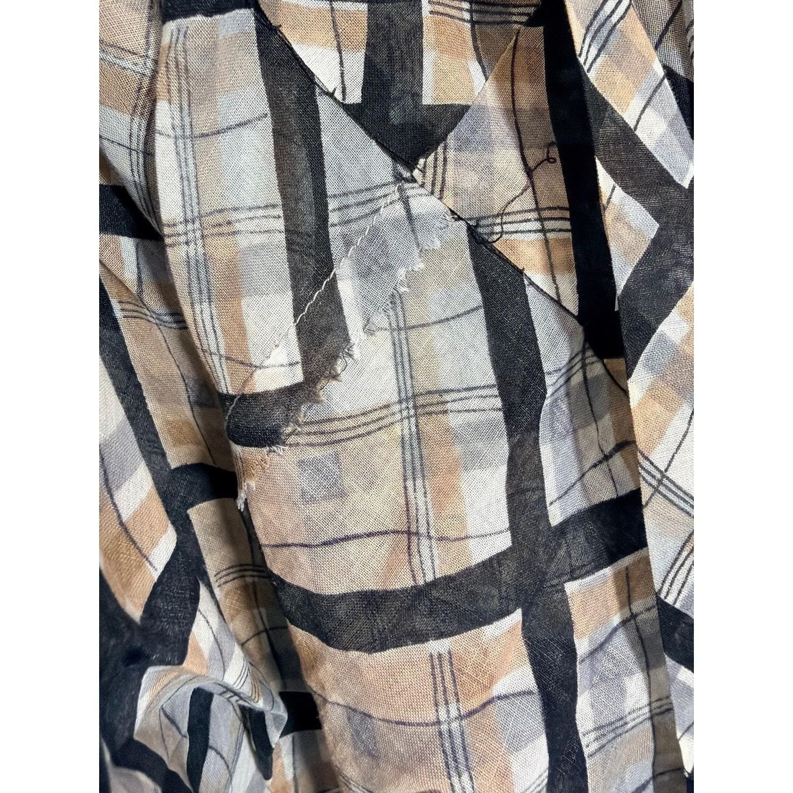 Jack Squire Plaid Dress Womens 1950s Vtg Black Tan Geometric Smocked Rockabilly
