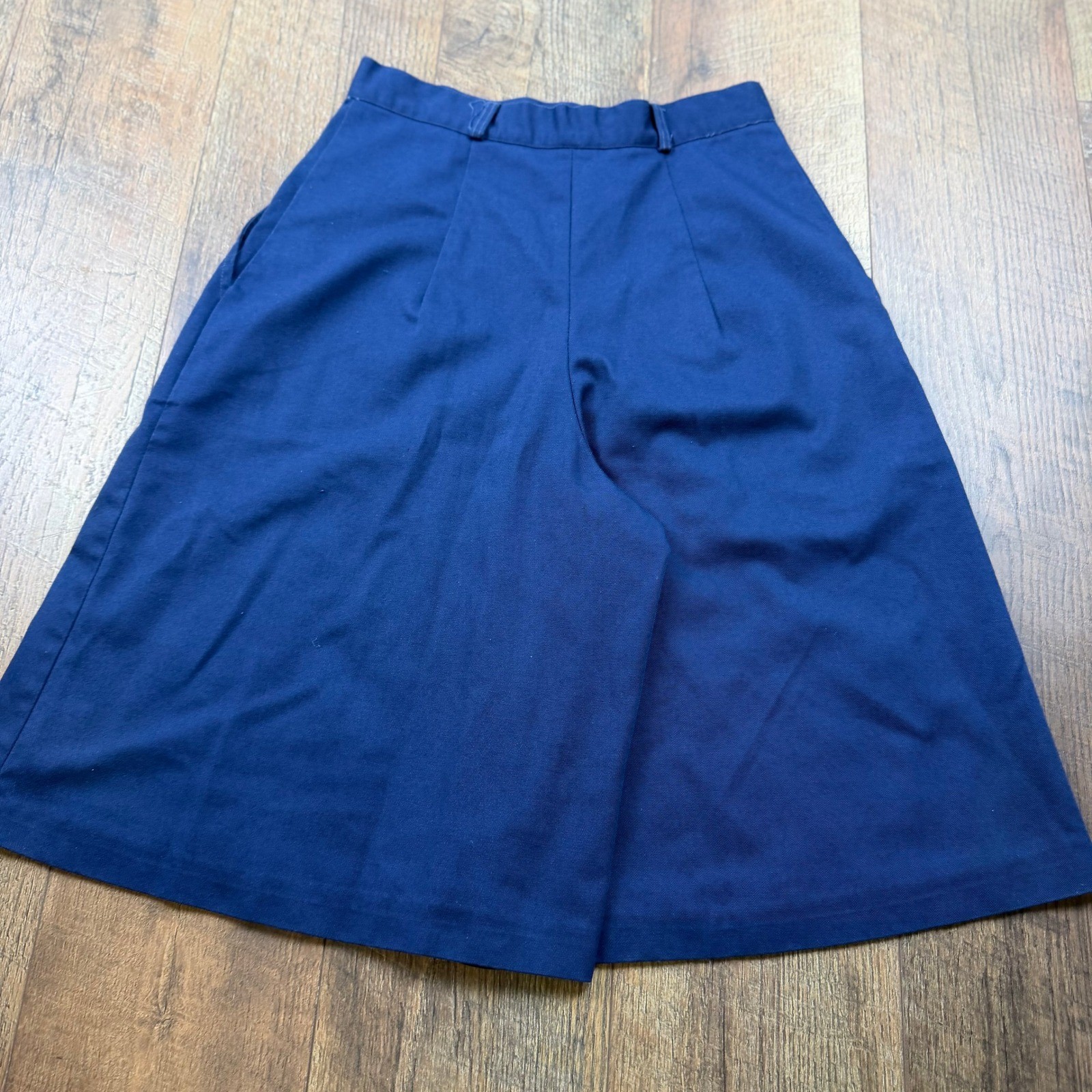 Vintage 80s Navy Blue Wide Leg Culottes Gaucho Shorts High Waist Size 7/8