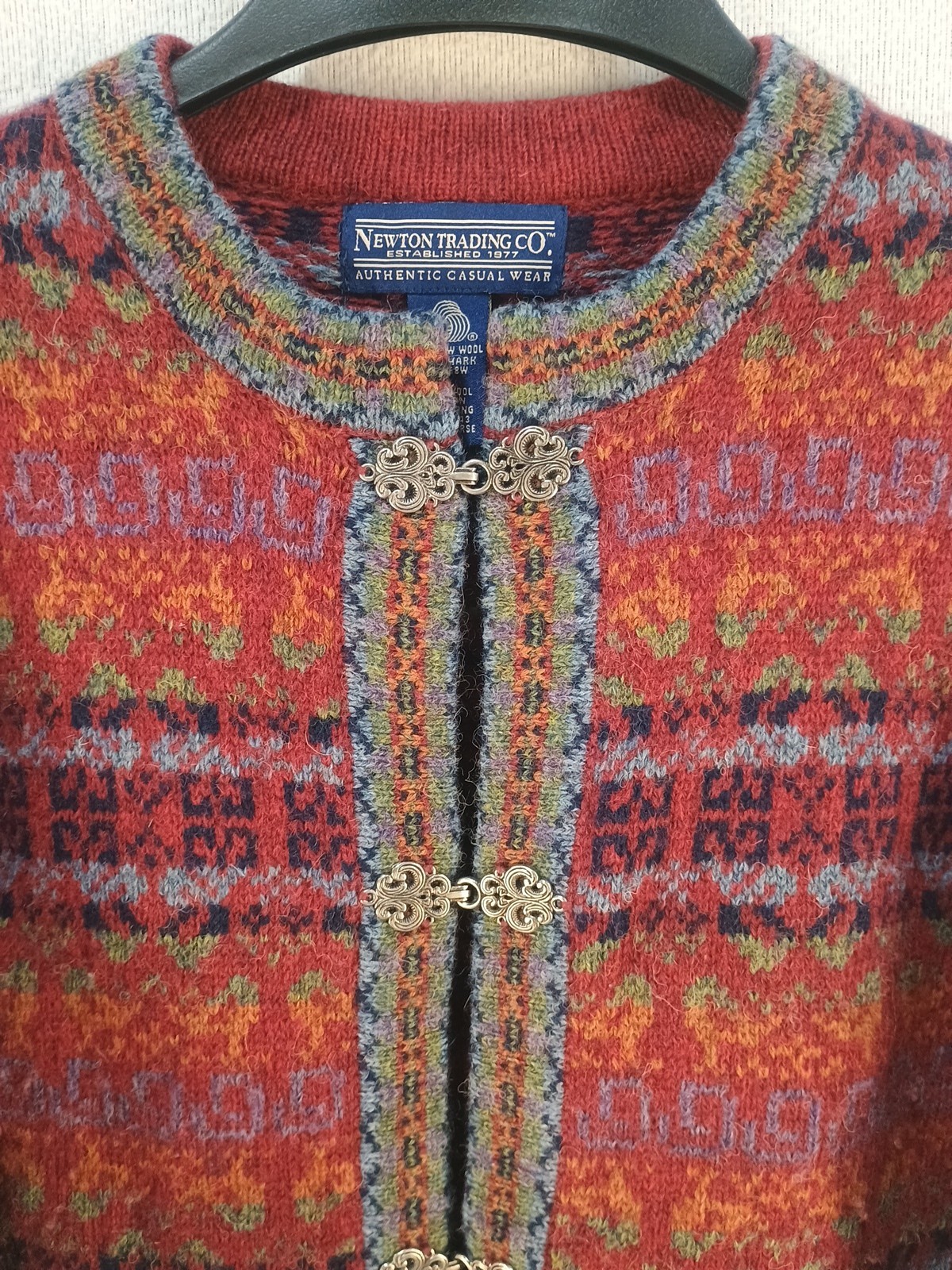VTG NEWTON TRADING CO WOOL CARDIGAN CASUAL WORK ERRANDS METAL FASTENERS Sz Large