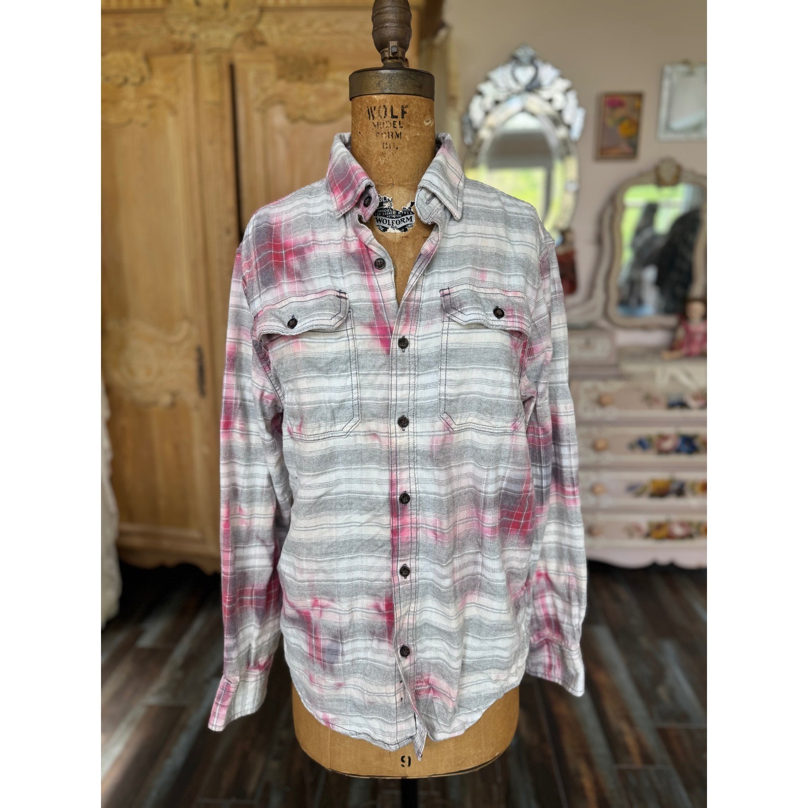 Upcycled Floral Flannel Shirt Small | Cottagecore Rose Patch Soft Plaid