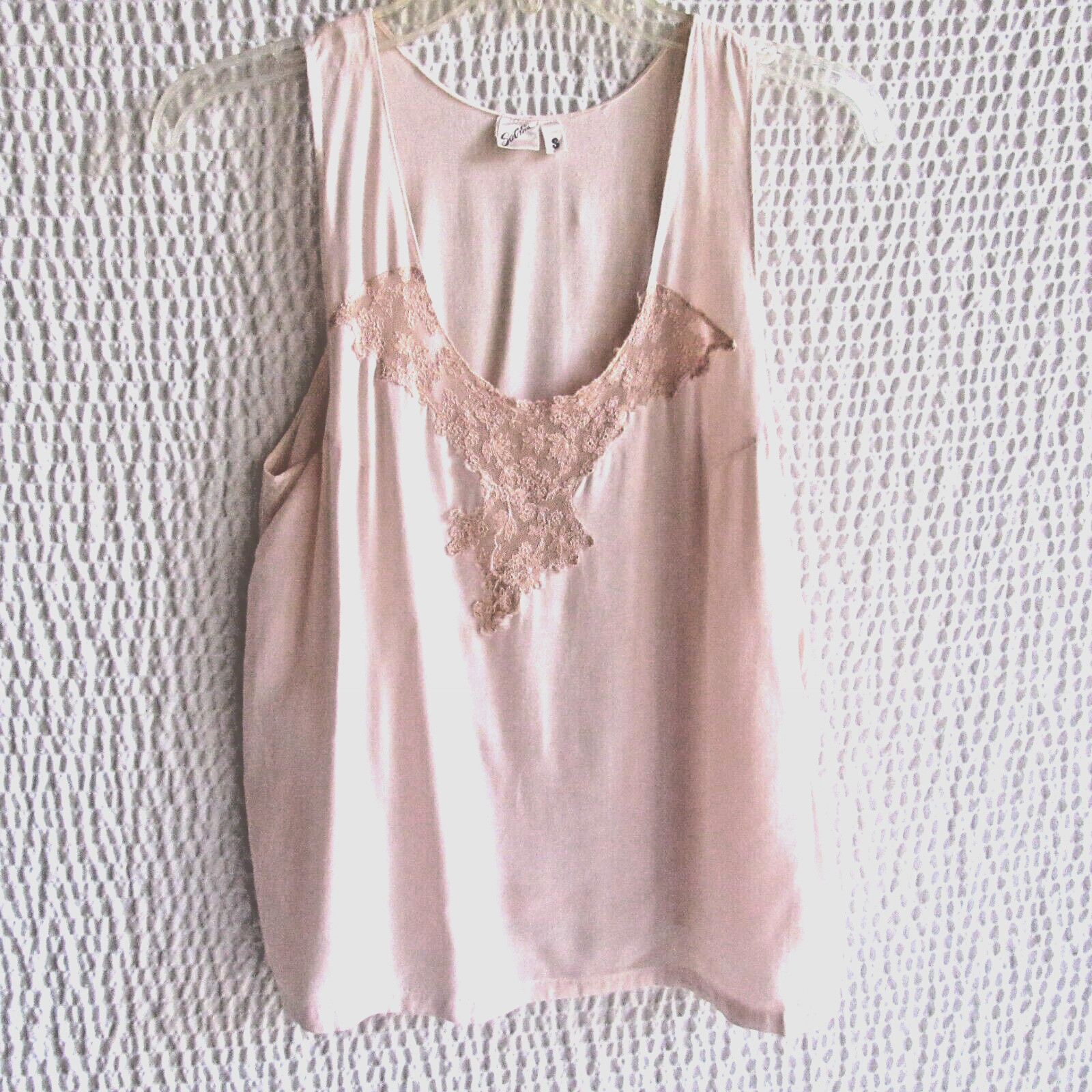 Light Pink Lace Cami Shell Top Silk Nylon Blend XS S Vtg Sabina Designer Lace