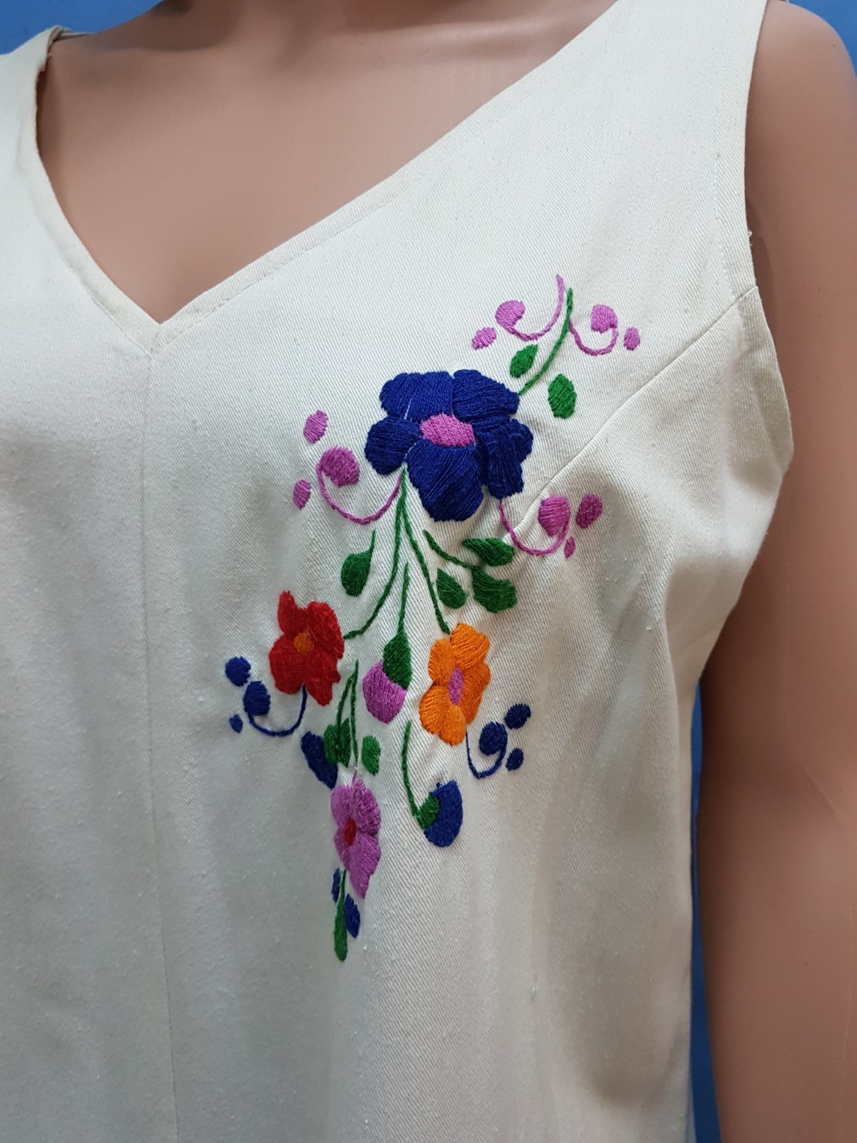 Vintage Hungarian Dress 100% Cotton Matyo Hand Made Embroidery Folk Top Rare L