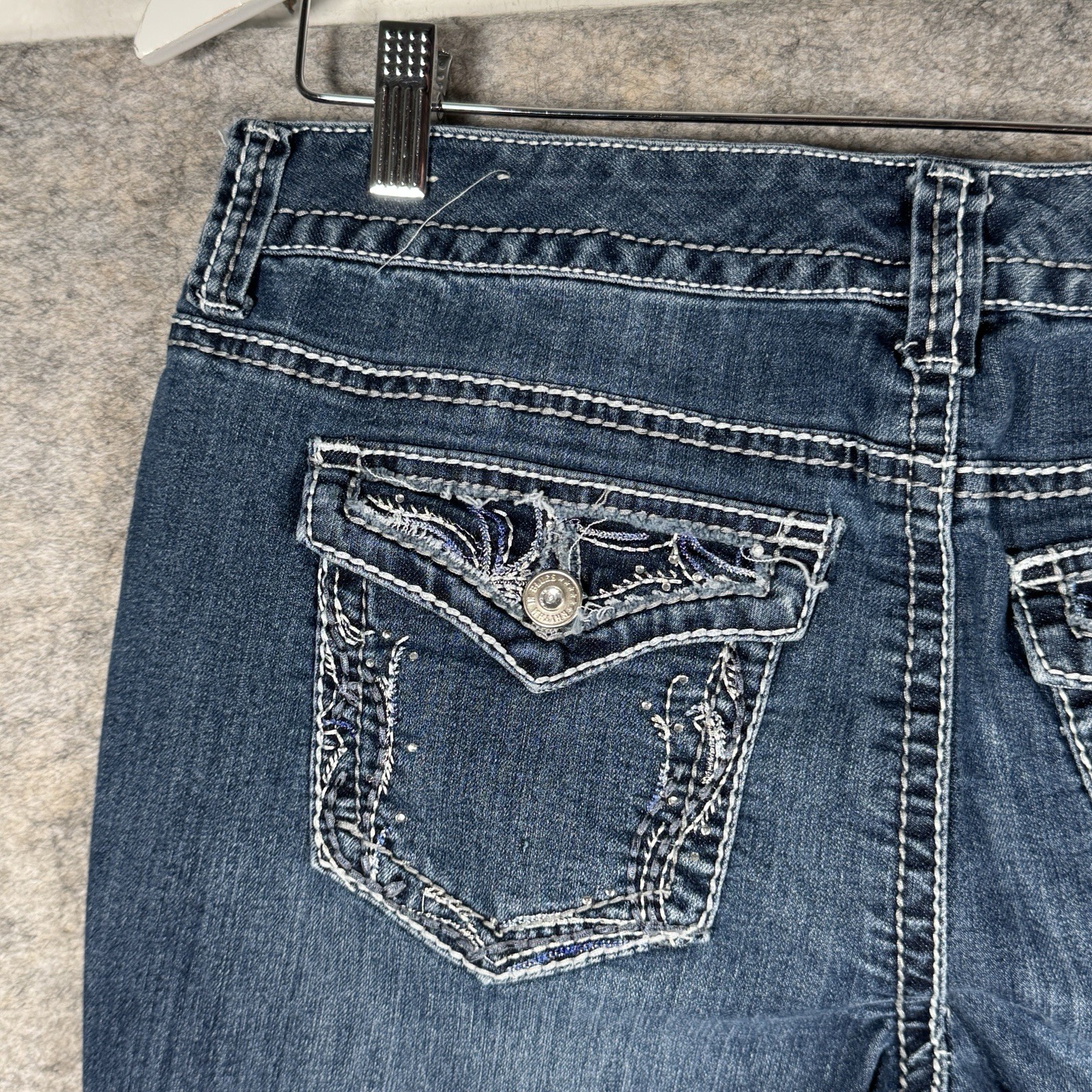 Womens Rhythm & Blues Mid Rise Bootcut Embellished Blue Denim Jeans Size 12R