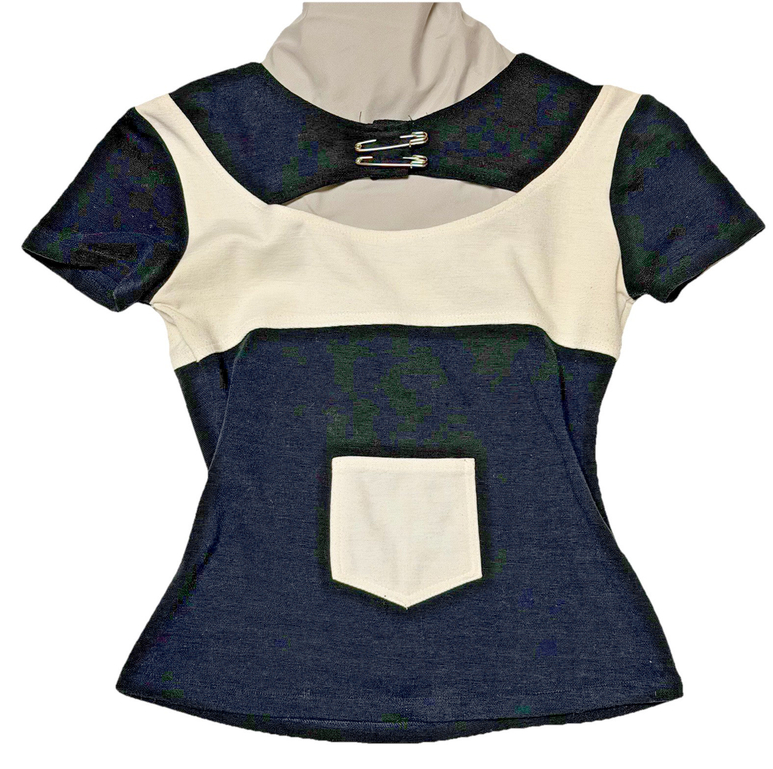 Vintage 90s Baby Tee Black White Stretch Knit Cutout Top Y2K Fitted