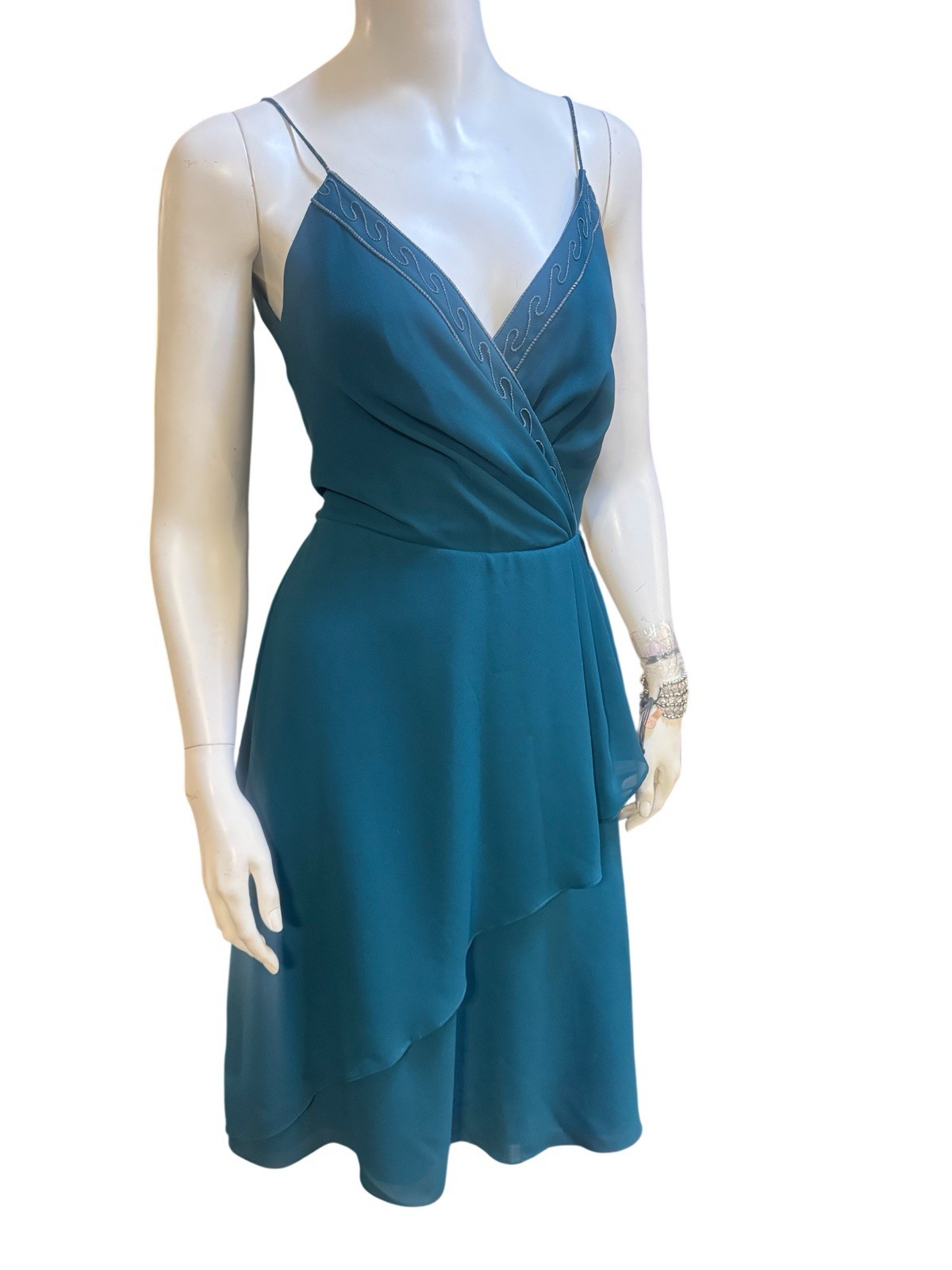Vintage 1970’s Dress 70’s David Morris Teal Blue Dress ILGWU S/M