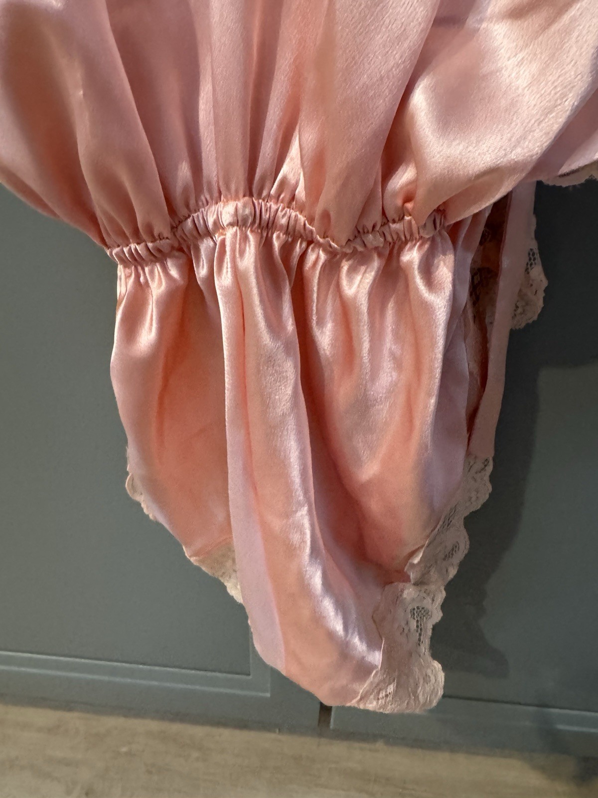 Teddy Vintage Lingerie Bodysuit Peach Lace Satin Ribbon Medium