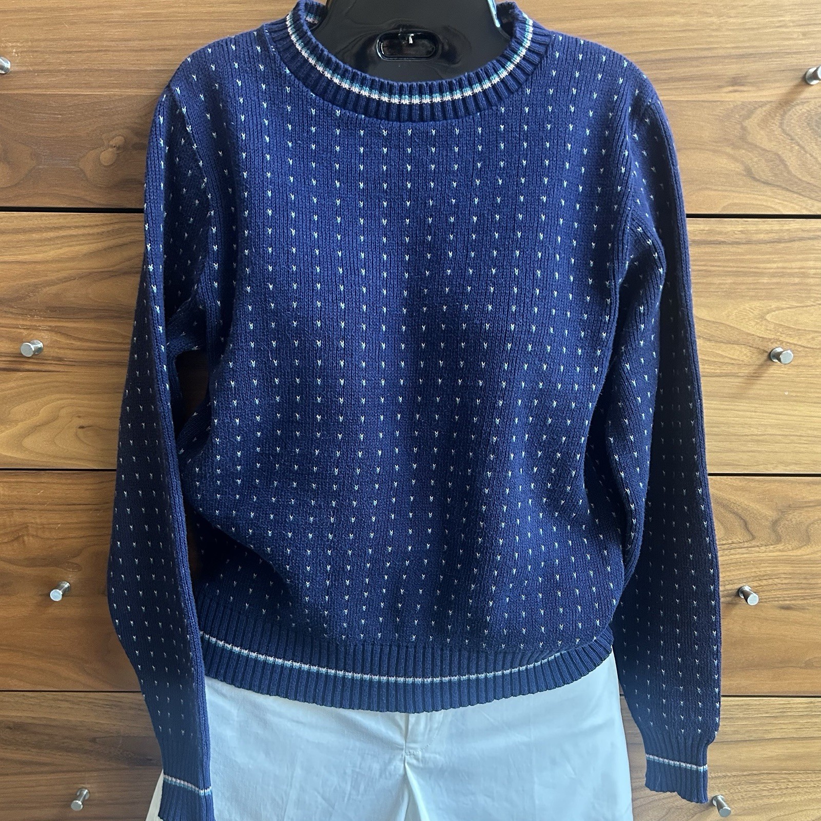 Vintage 80s Preppy Striped Sweater, Cotton In Navy Blue Pink Green, Small-Medium