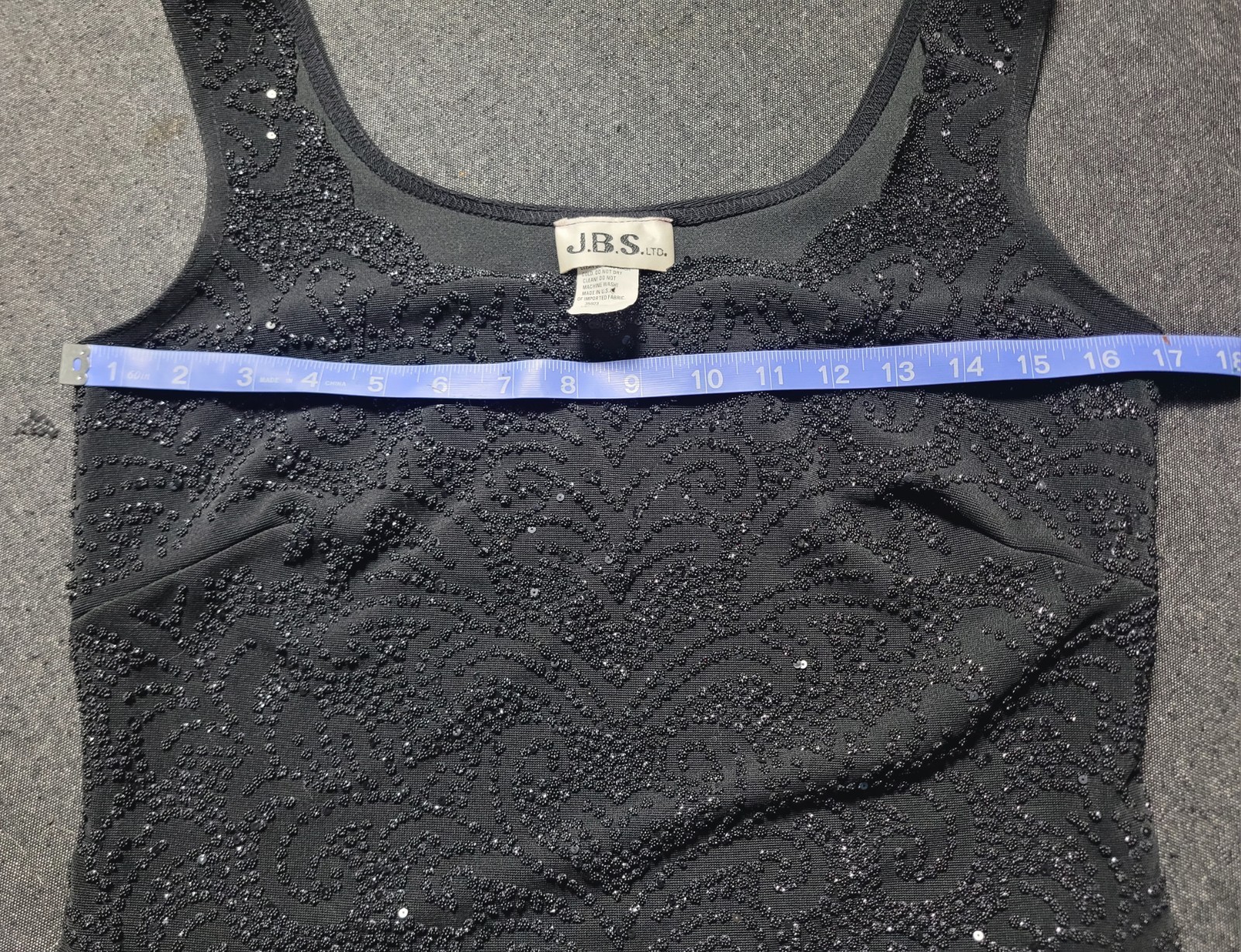 Vintage 80s 90s J.B.S Black Beaded Tank Top S/M Blouse Going Out Gorhic
