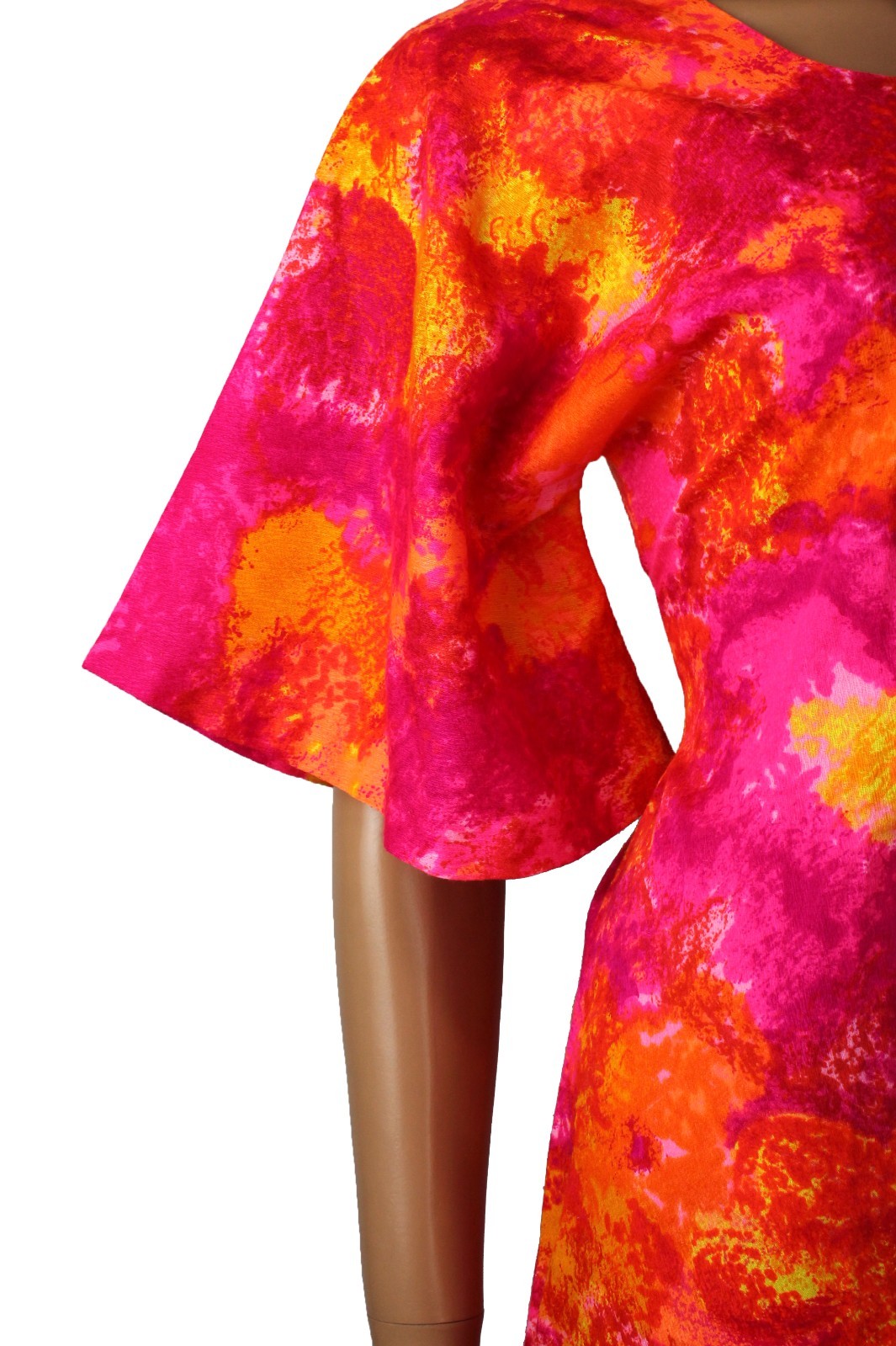 70s Hawaiian Maxi Dress Sz XS Vintage Bright Orange Pink Floral Long Cotton Mumu