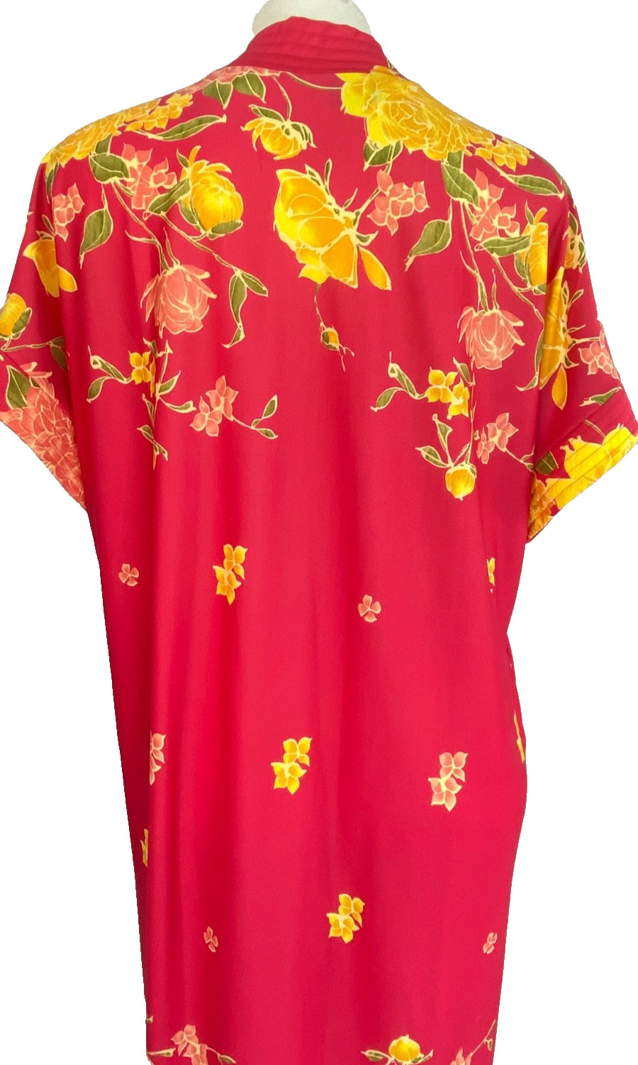 Vintage 1980s long pink yellow floral maxi dress XL lounge muumuu kaftan robe
