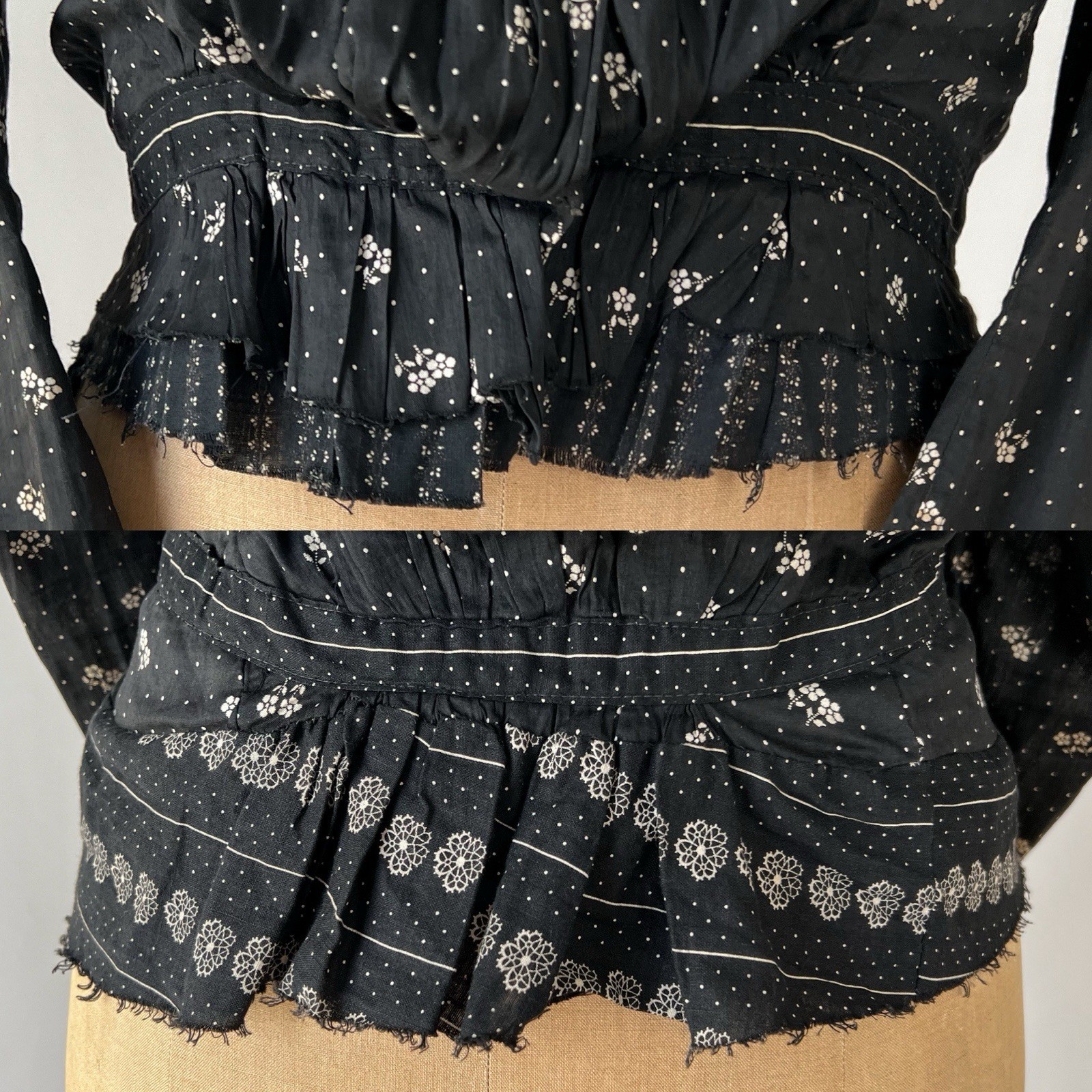 Antique Victorian 1890s 1900s Black Floral Calico Dress Set Prairie M 29 30 W