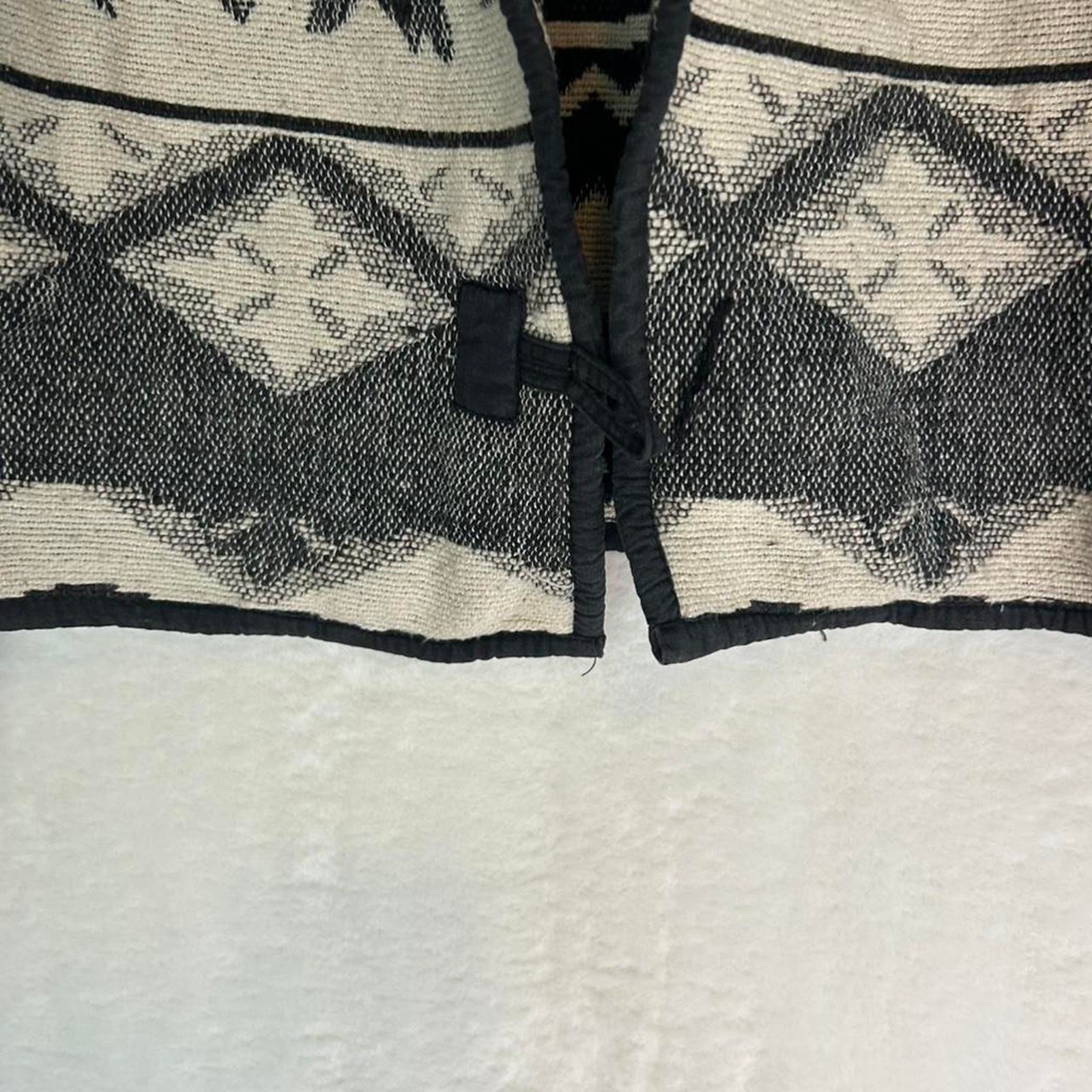 Flashback Vintage Cropped Tapestry Jacket Black Cream Camel Print Cotton Small