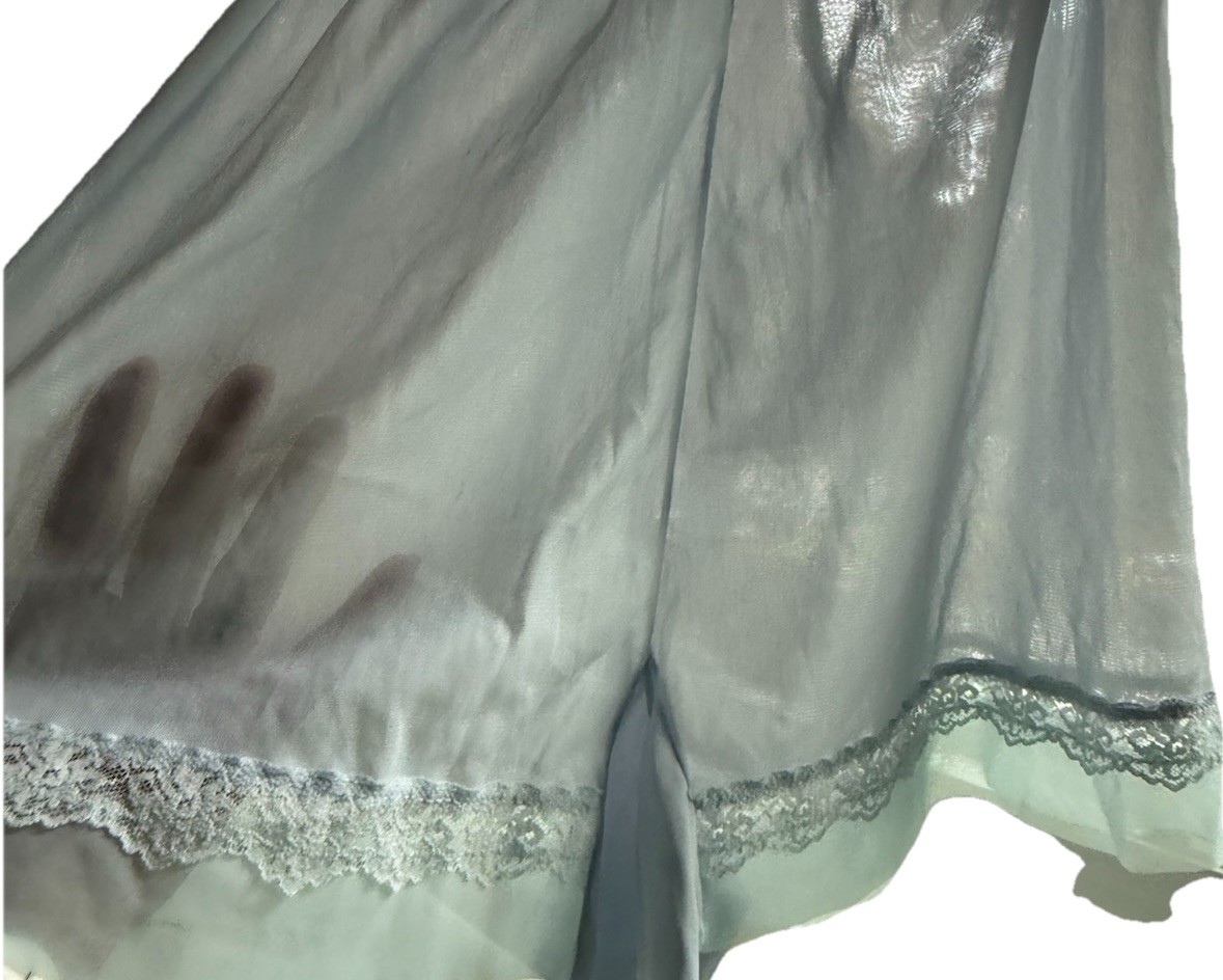 Vtg 60s Tap Slip Pants Bloomer Blue Nylon Chiffon Lace Wide Gusset Hi Cut 7 M L