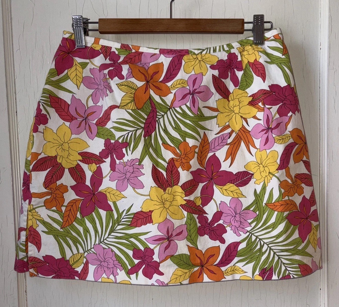 Vtg Briggs Canvas Skort Skirt 90s Sz M 10 Colorful Tropical Floral Preppy Resort