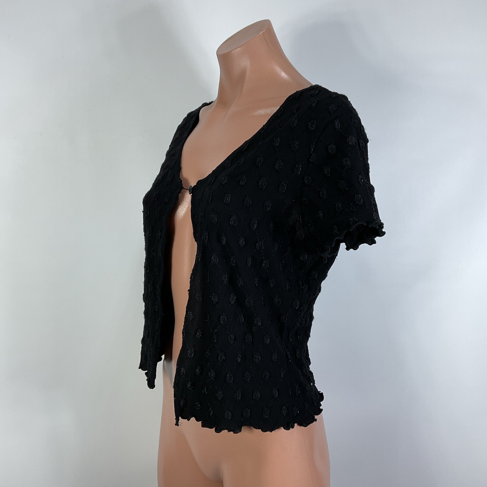 Y2K Vintage Bolero Shrug Crop Cardigan Sweater L Black Boho Fairy Grunge USA